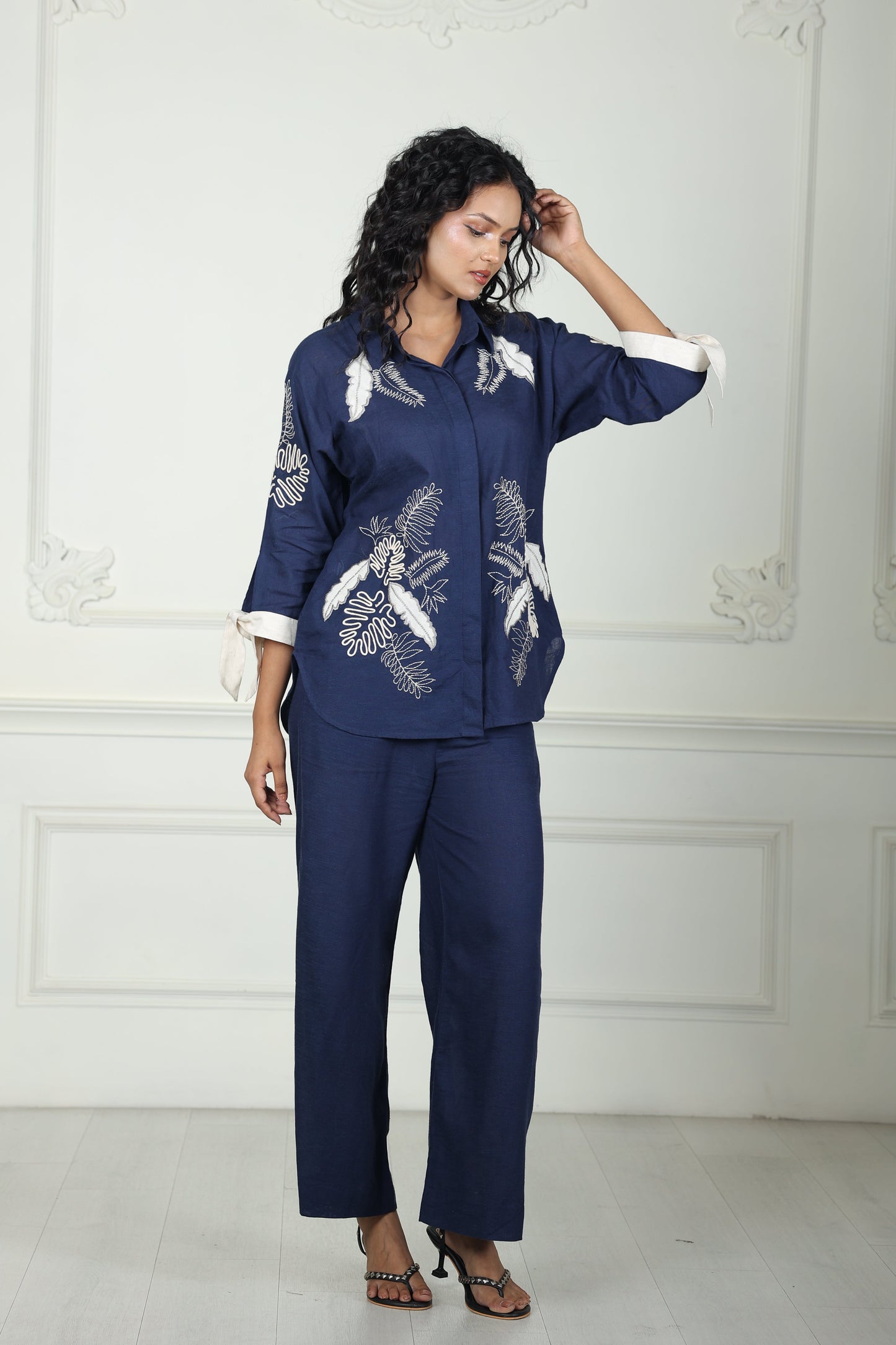 Luxe Indigo Grove Linen Embroidered Shirt