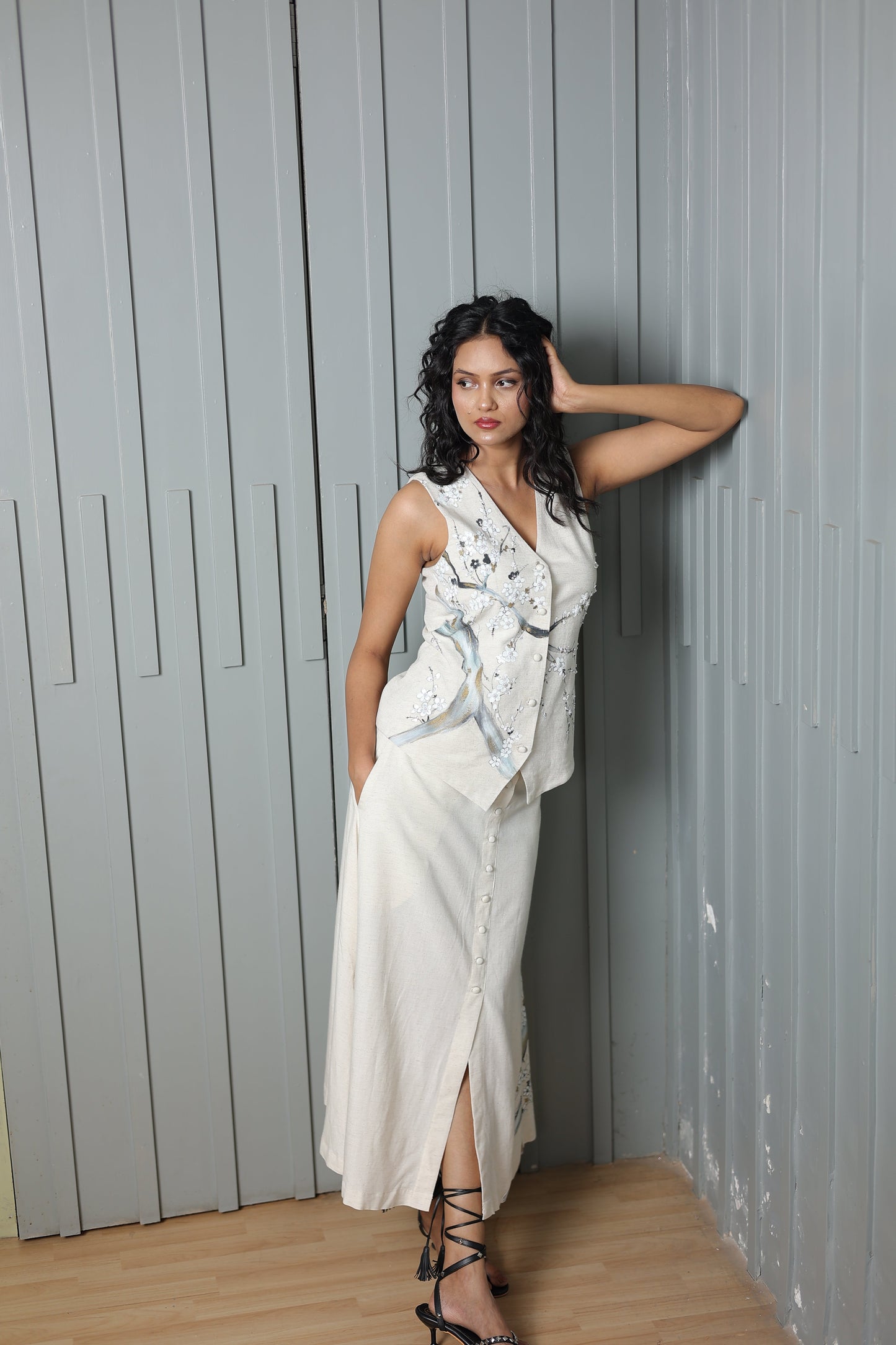 Luxe Amore Bloom Hand- Painted & Embroidered Linen Top