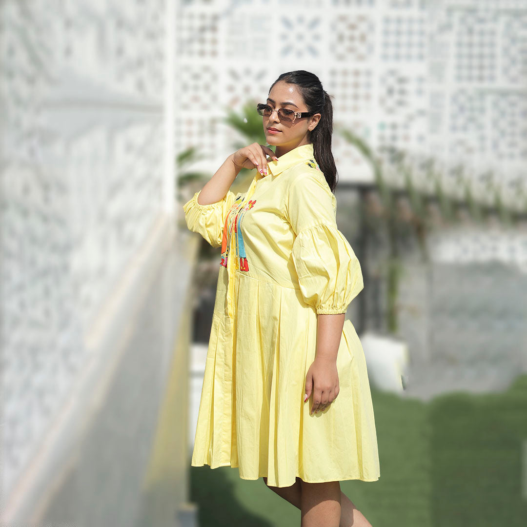 Boho Girl Poplin Balloon Sleeve Dress