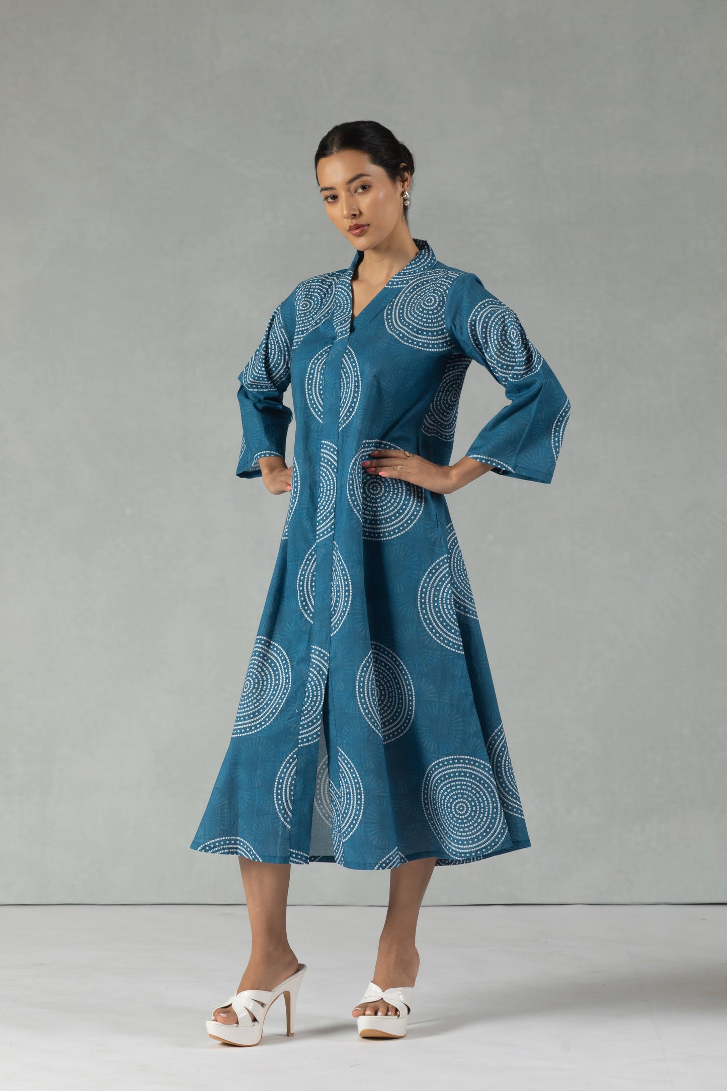 Blue Geometric Cotton Shift Dress