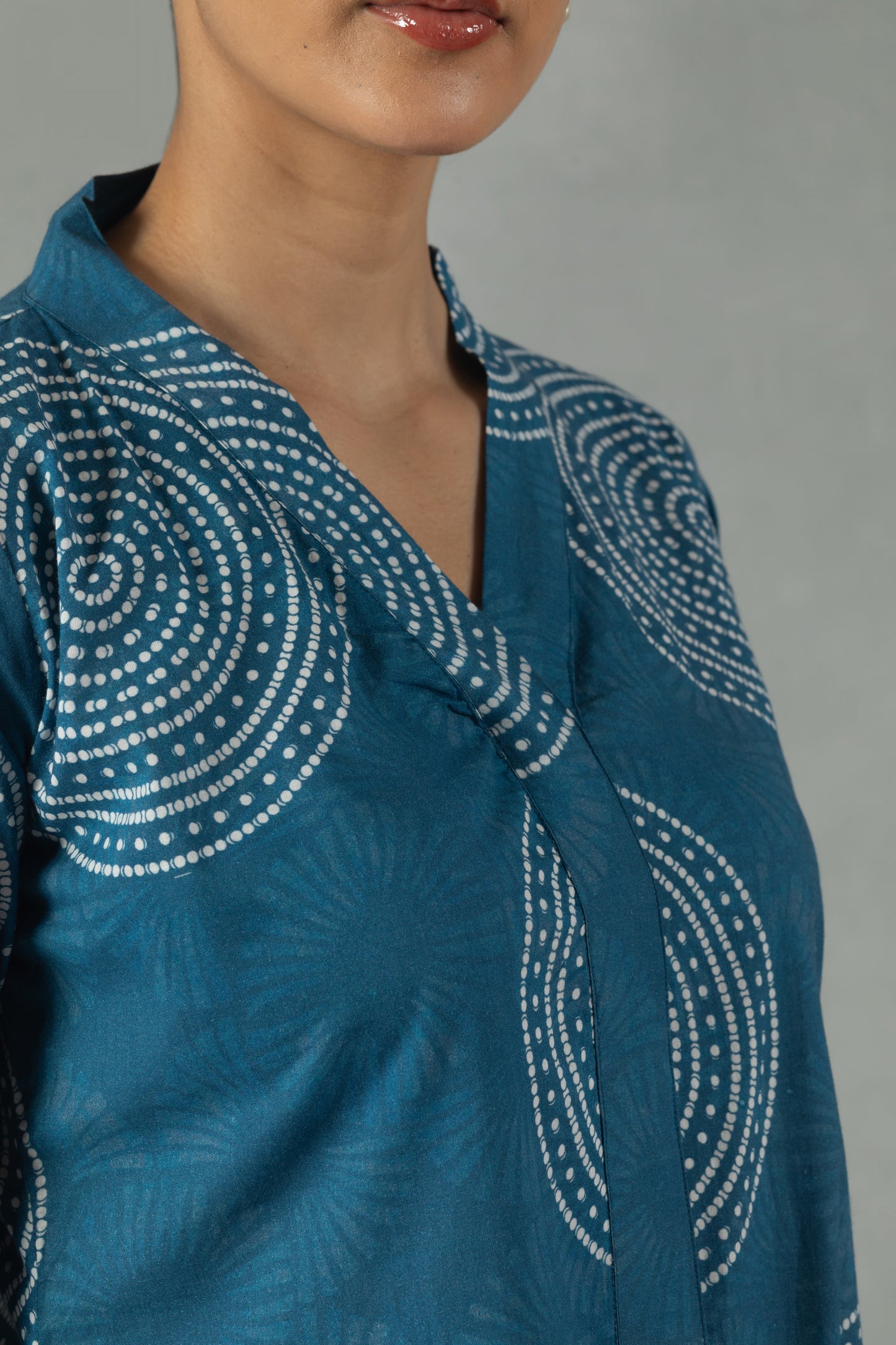 Blue Geometric Cotton Shift Dress