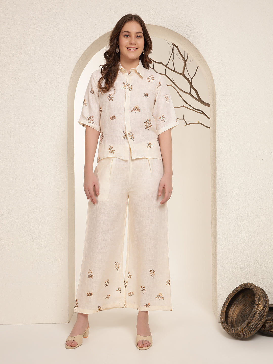 Soft Ivory 100% Pure linen printed co-ord sets