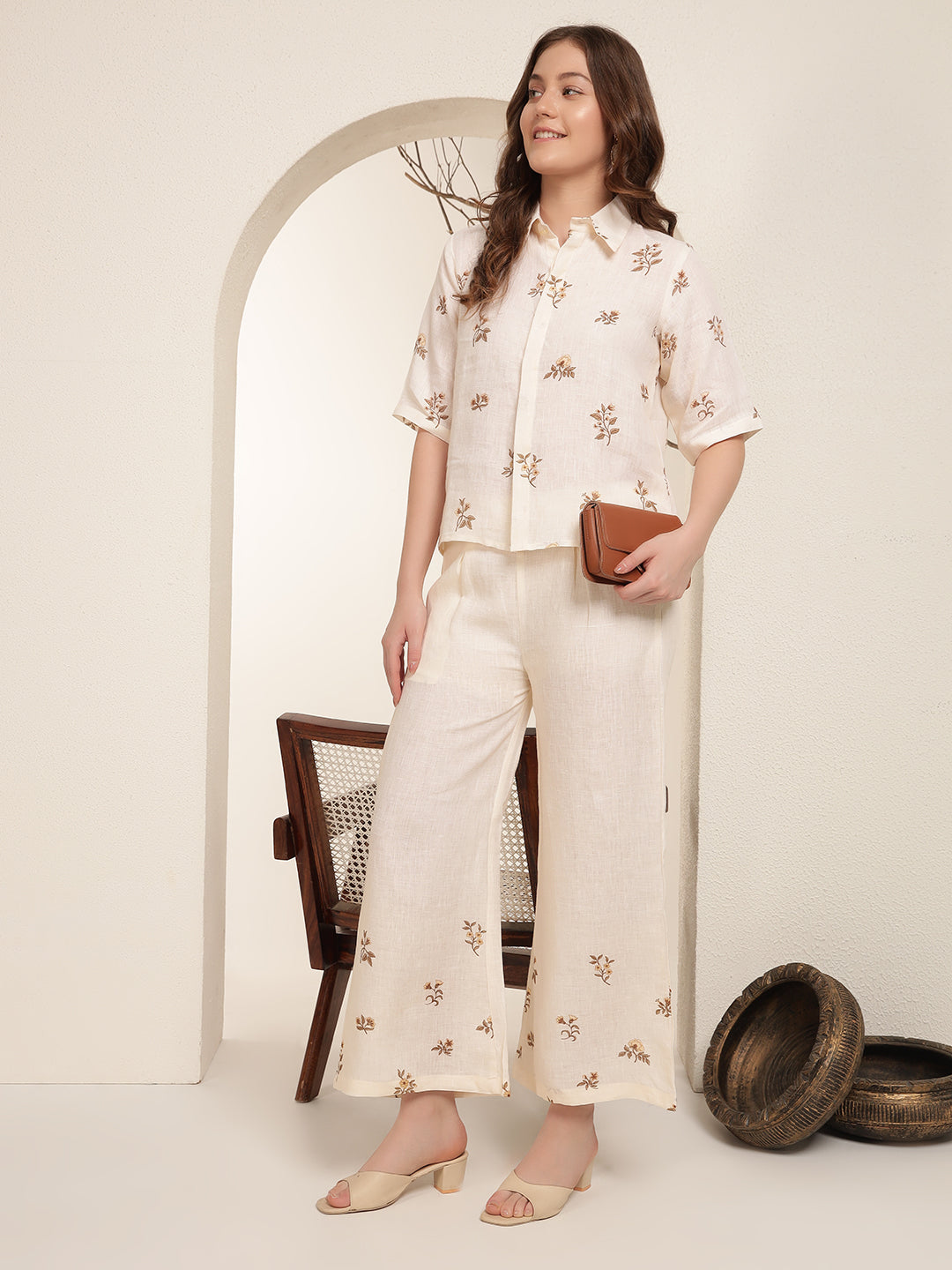 Soft Ivory 100% Pure linen printed co-ord sets
