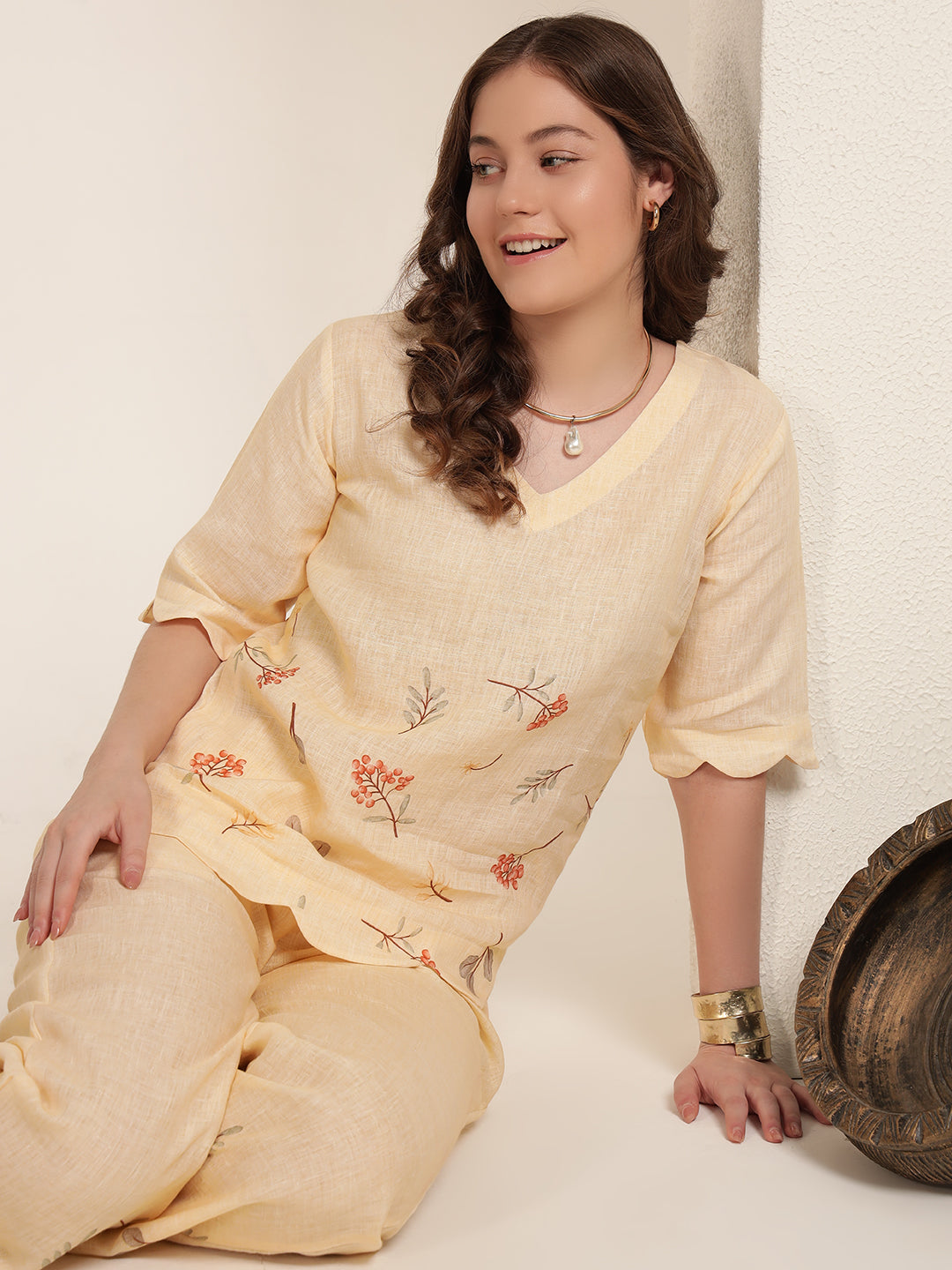 Sunlit Serenade 100% Pure linen printed co-ord sets