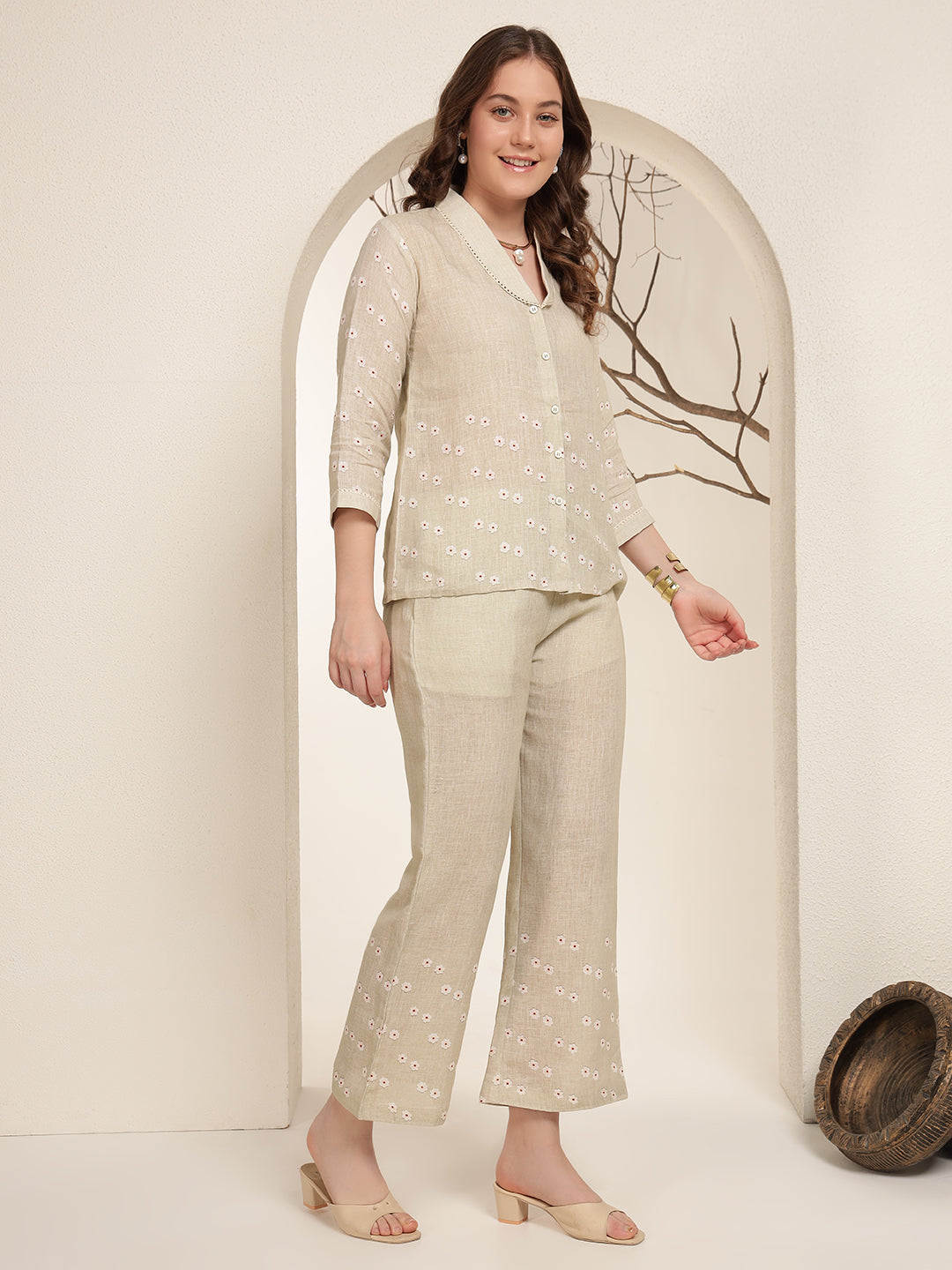 Olive Bloom 100% Pure linen printed co-ord sets