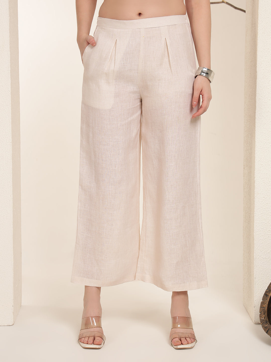 Off-White Trousers 100% Pure linen printed co-ord sets