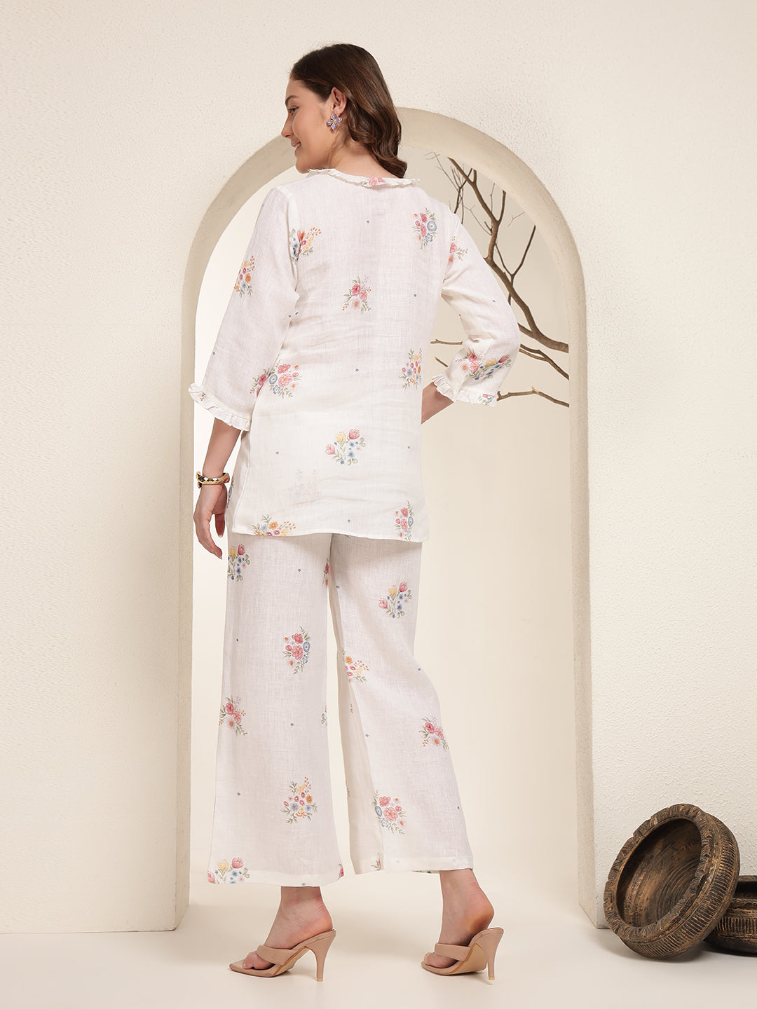 Ivory Bloom 100% Pure linen printed co-ord sets