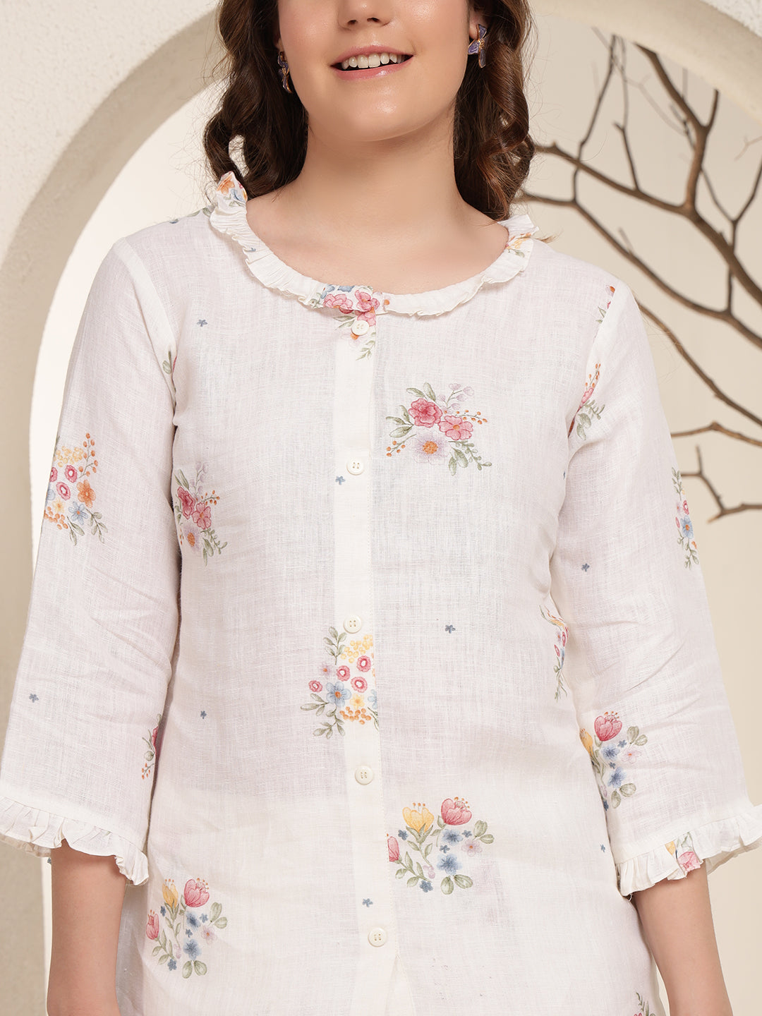 Ivory Bloom 100% Pure linen printed co-ord sets