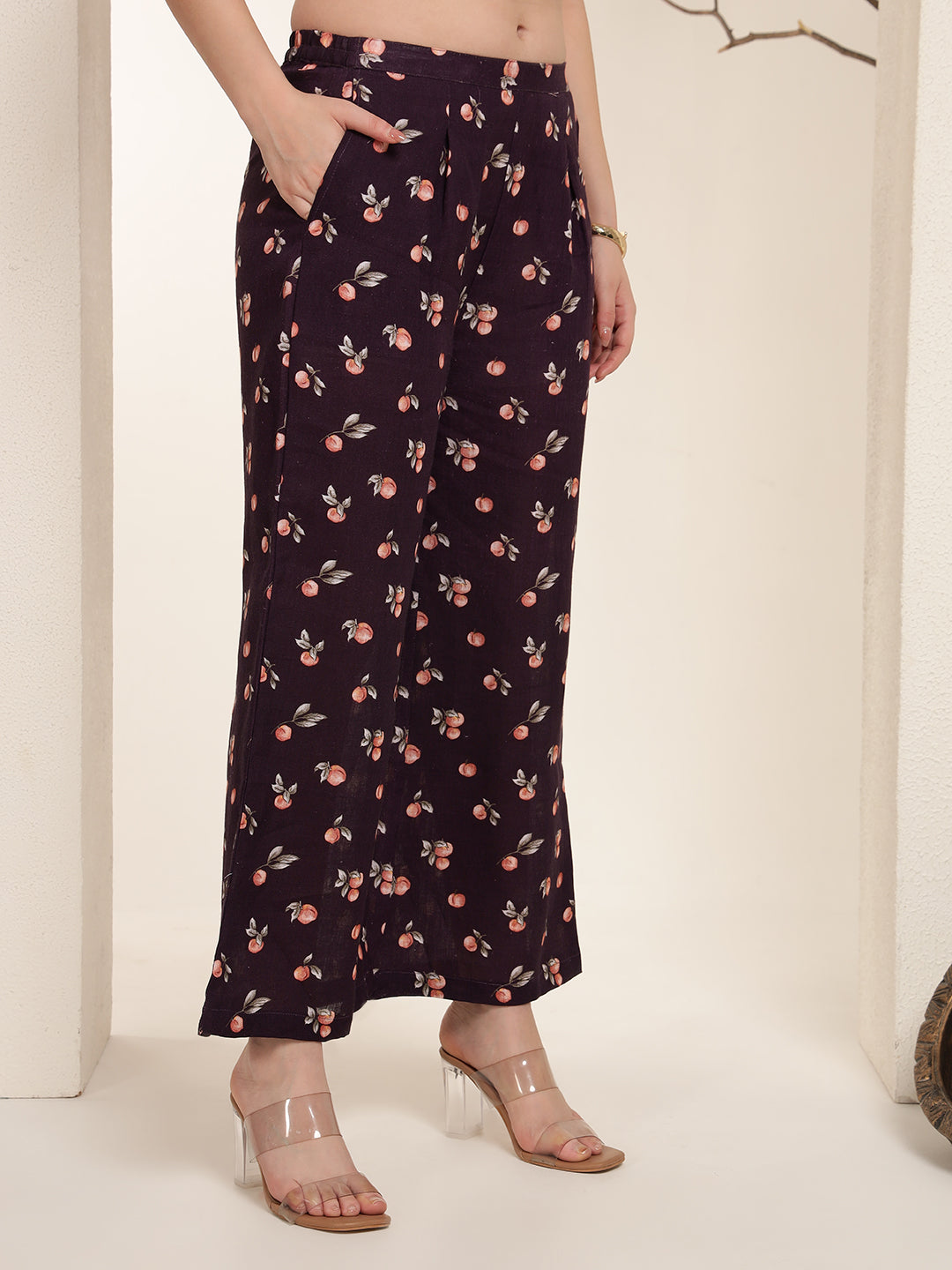 Plum Petal 100% Pure linen printed co-ord sets