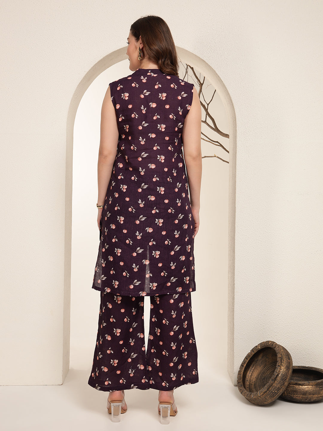 Plum Petal 100% Pure linen printed co-ord sets