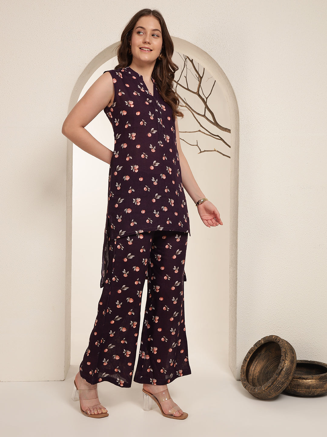 Plum Petal 100% Pure linen printed co-ord sets