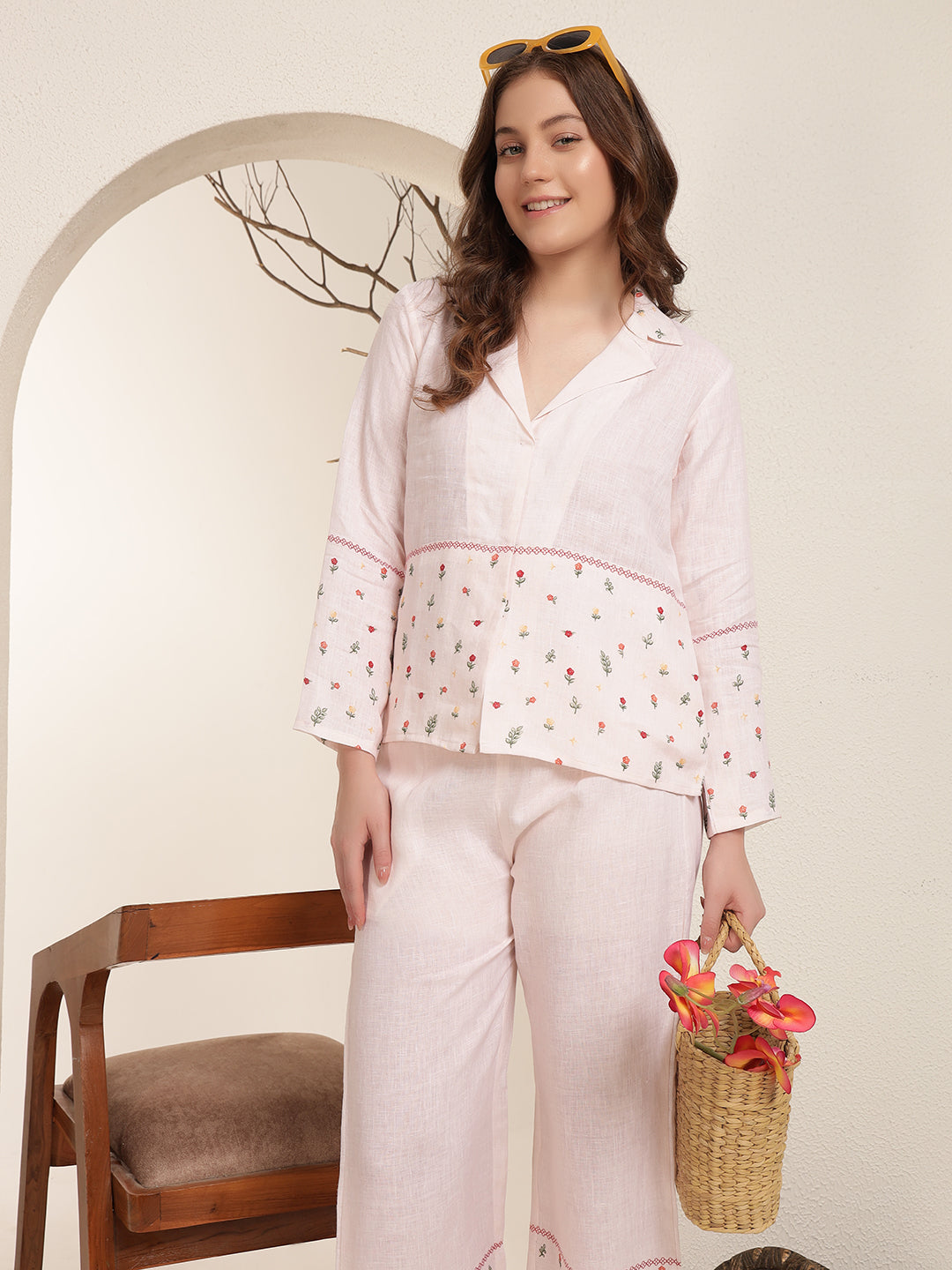 Baby Pink 100% Pure linen printed co-ord sets