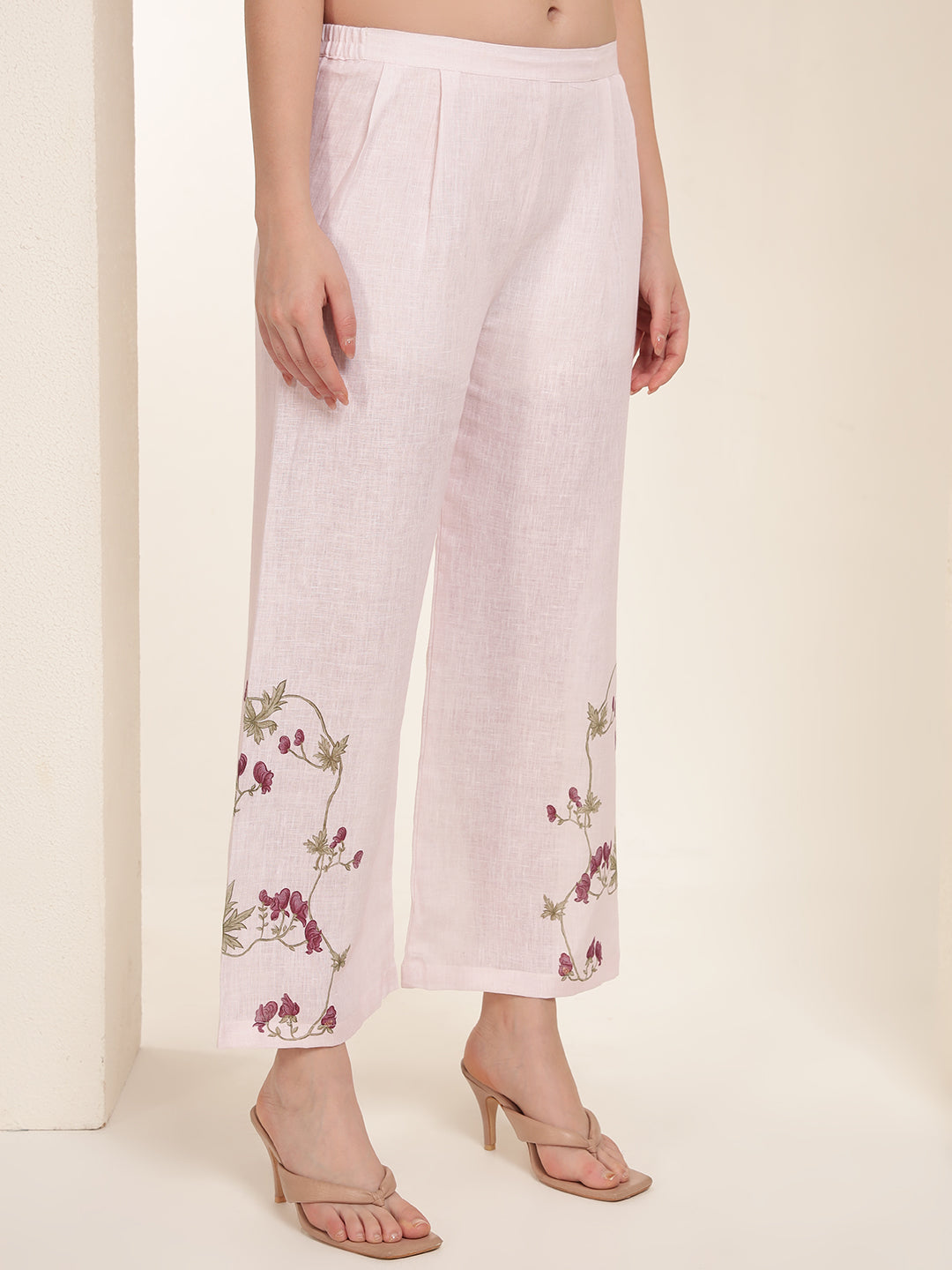 Baby Pink Off-Shoulder 100% Pure linen printed co-ord sets
