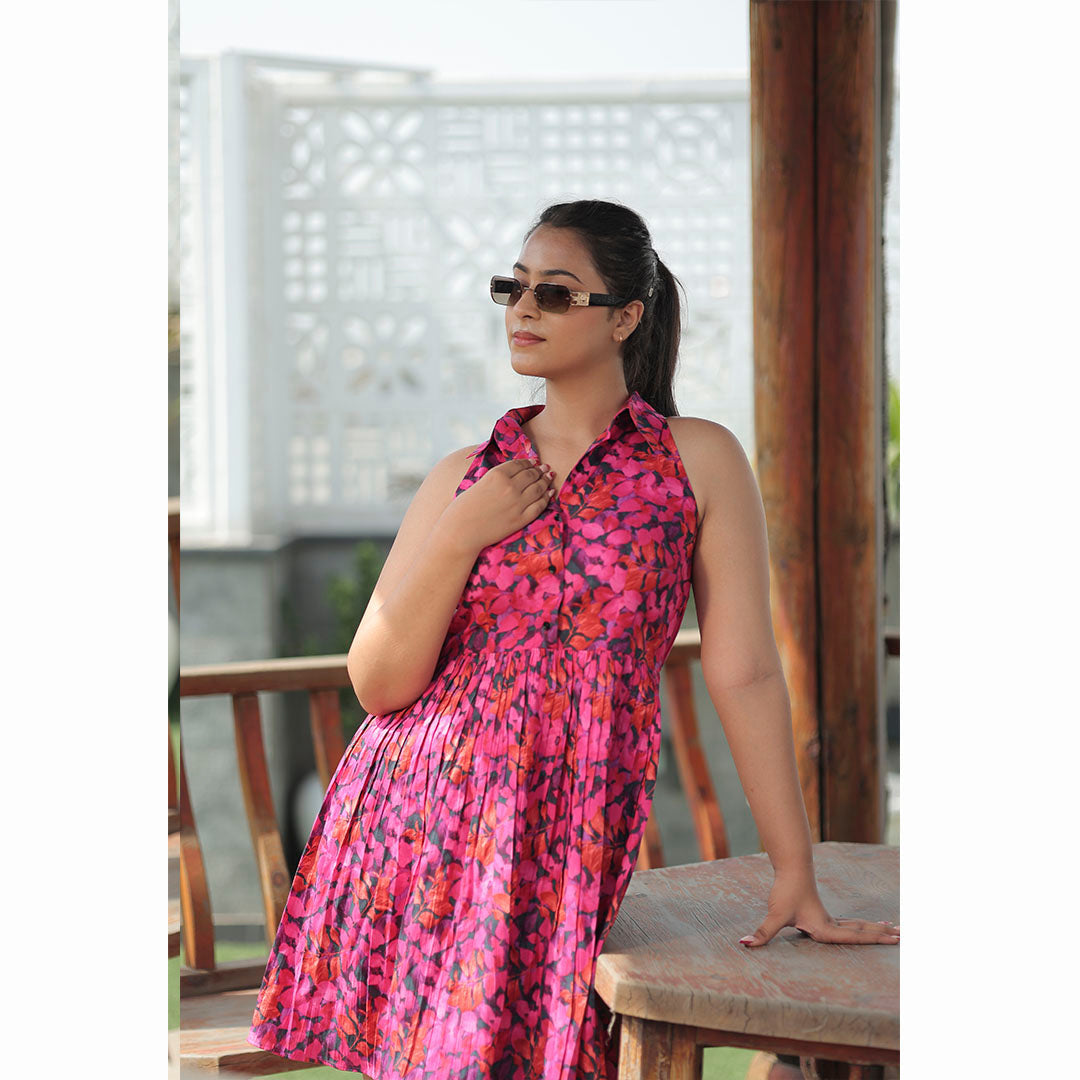 Hot Pink Halter Print Dress
