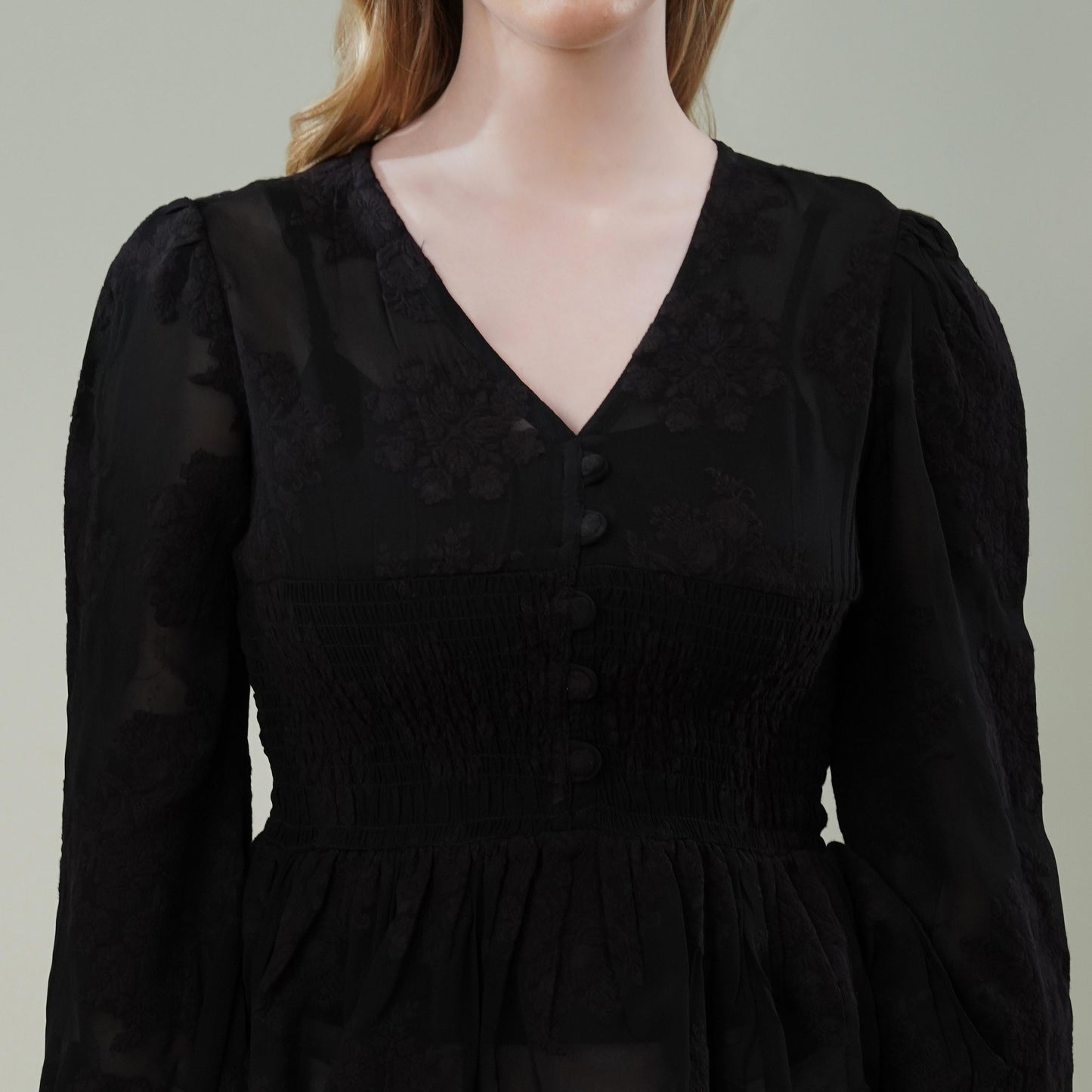 Black Floral Textured Georgette Peplum Top