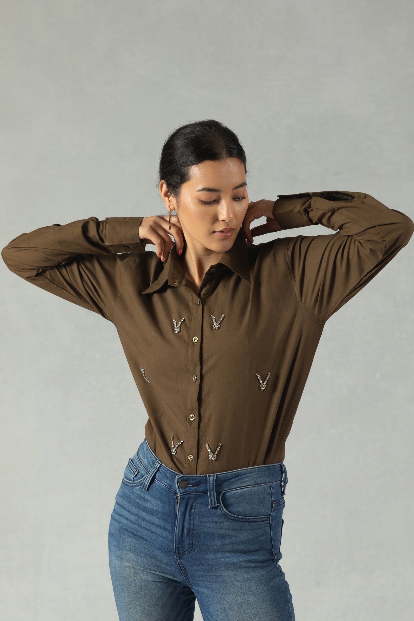 Brown Cotton Shirt with Subtle Handcrafted Touches