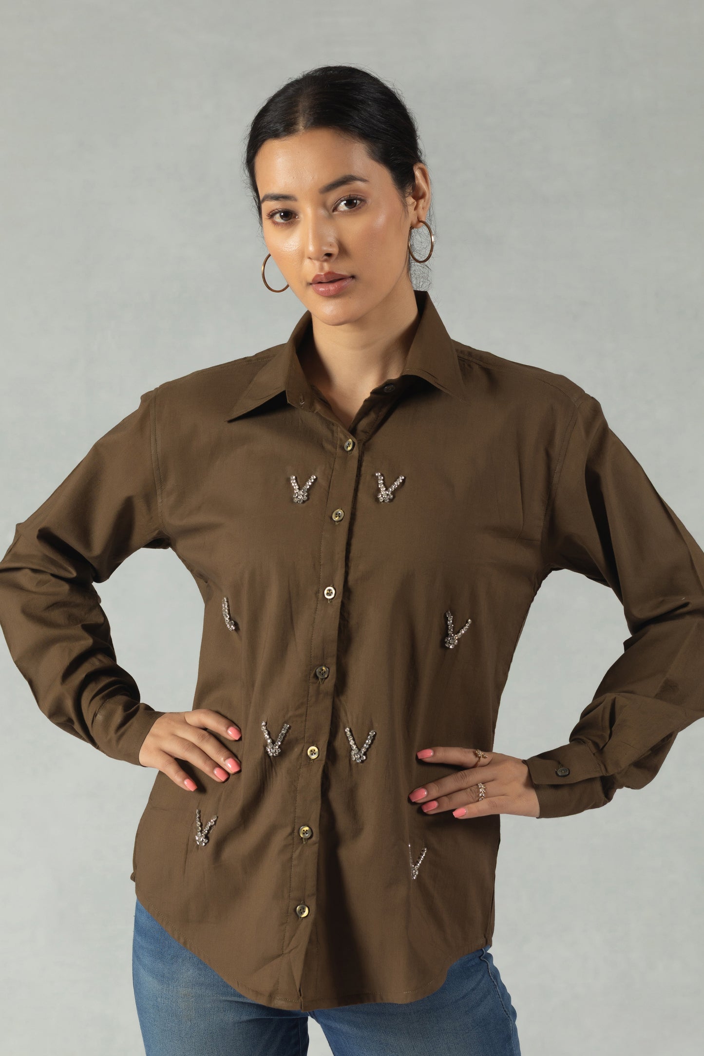 Brown Cotton Shirt with Subtle Handcrafted Touches