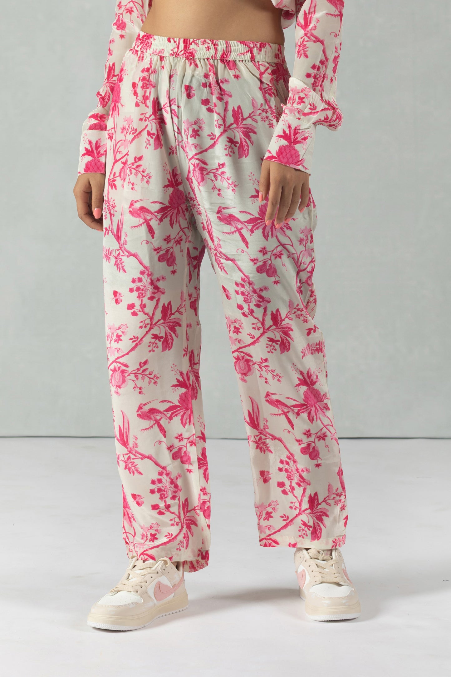 Pink Full Sleeves Floral Crepe Co-Ord Set