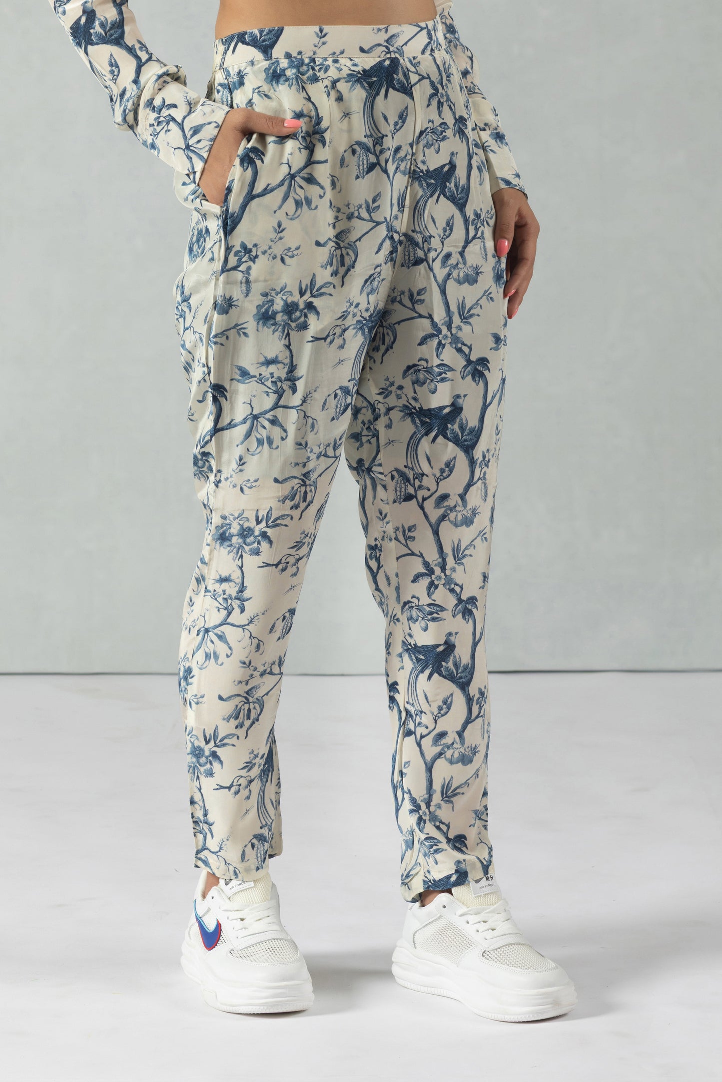 Grey Full Sleeves Floral Crepe Co-Ord Set