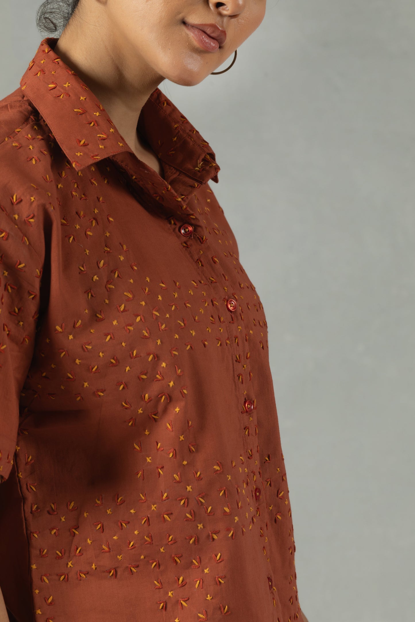 Brown Half Sleeves Solid Cotton Co-Ord Set