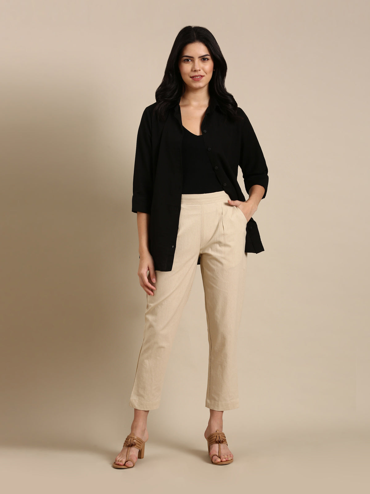 Beige Basic Pants