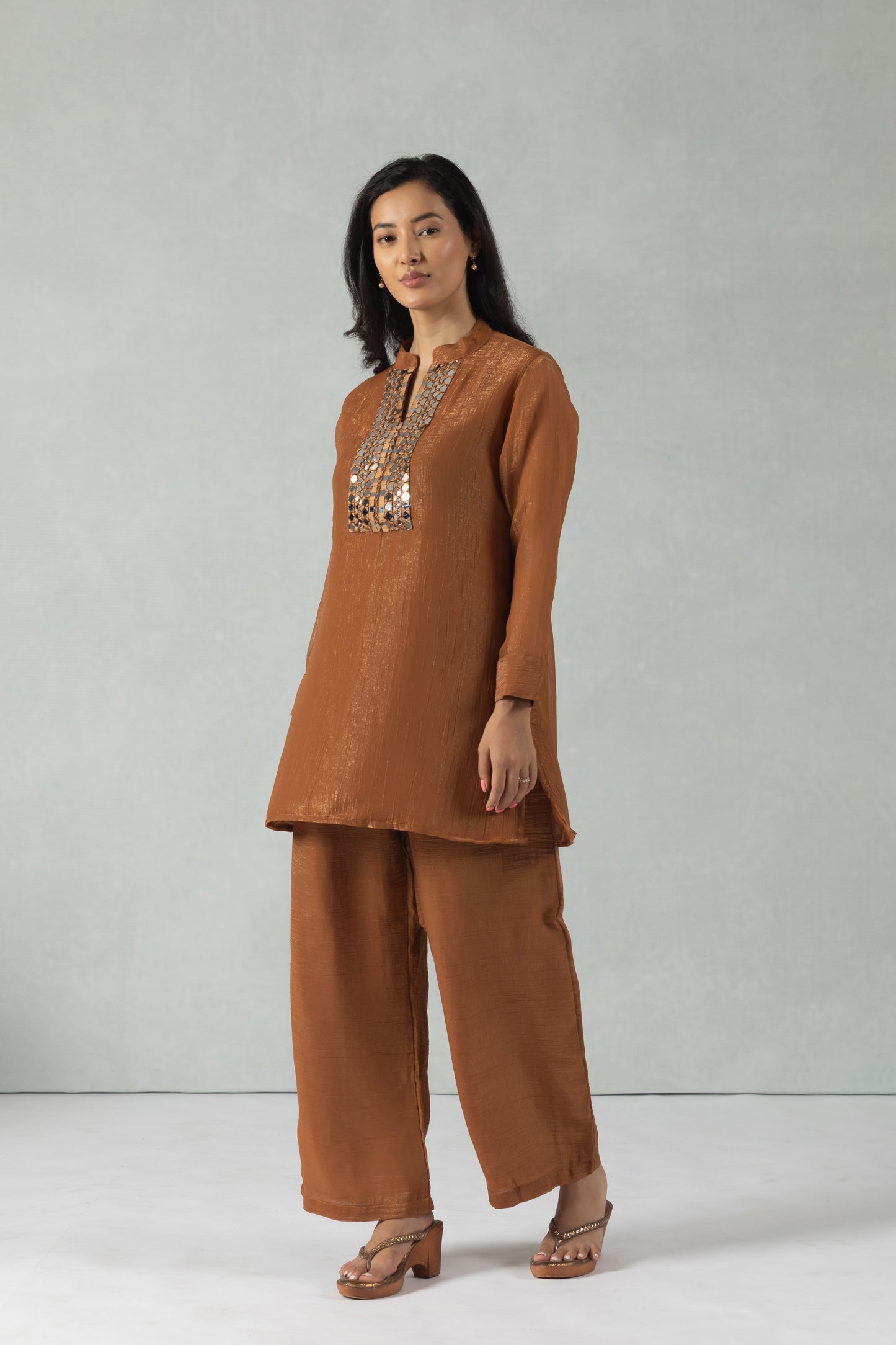 Rust Brown Textured Handwork Co-Ord Set