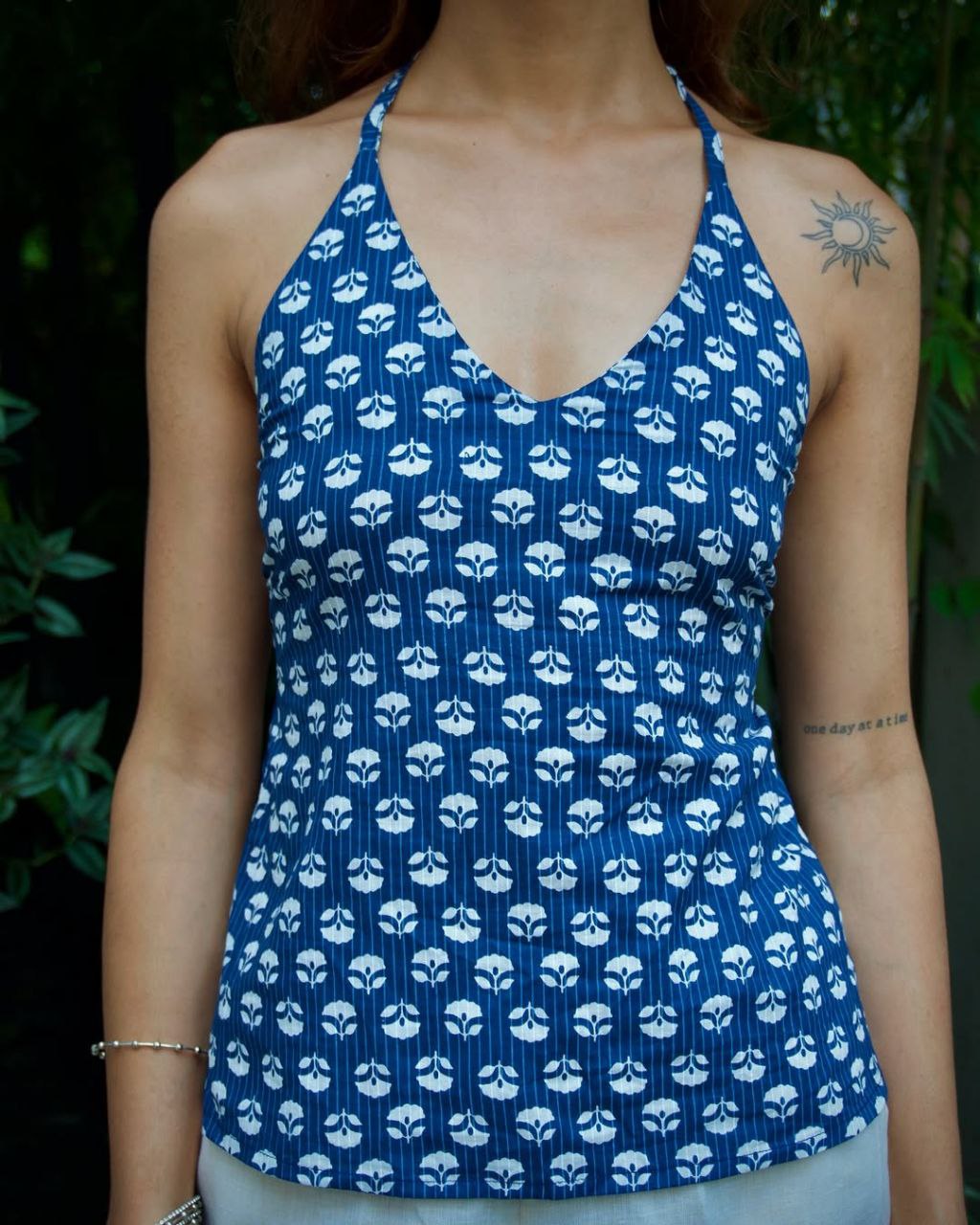 AMIRA BLUE BLOSSOM HALTER NECK TOP