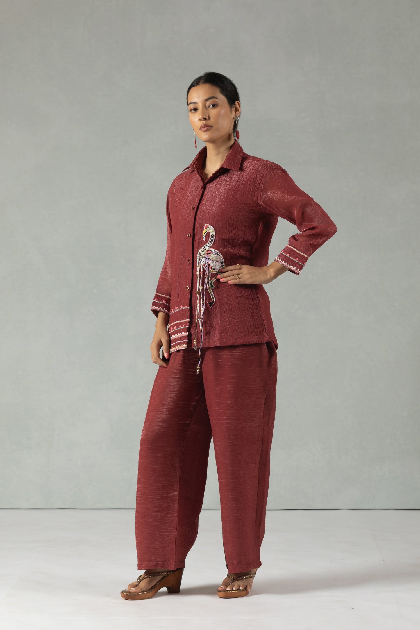Maroon Flamingo Tissue Co-Ord Set