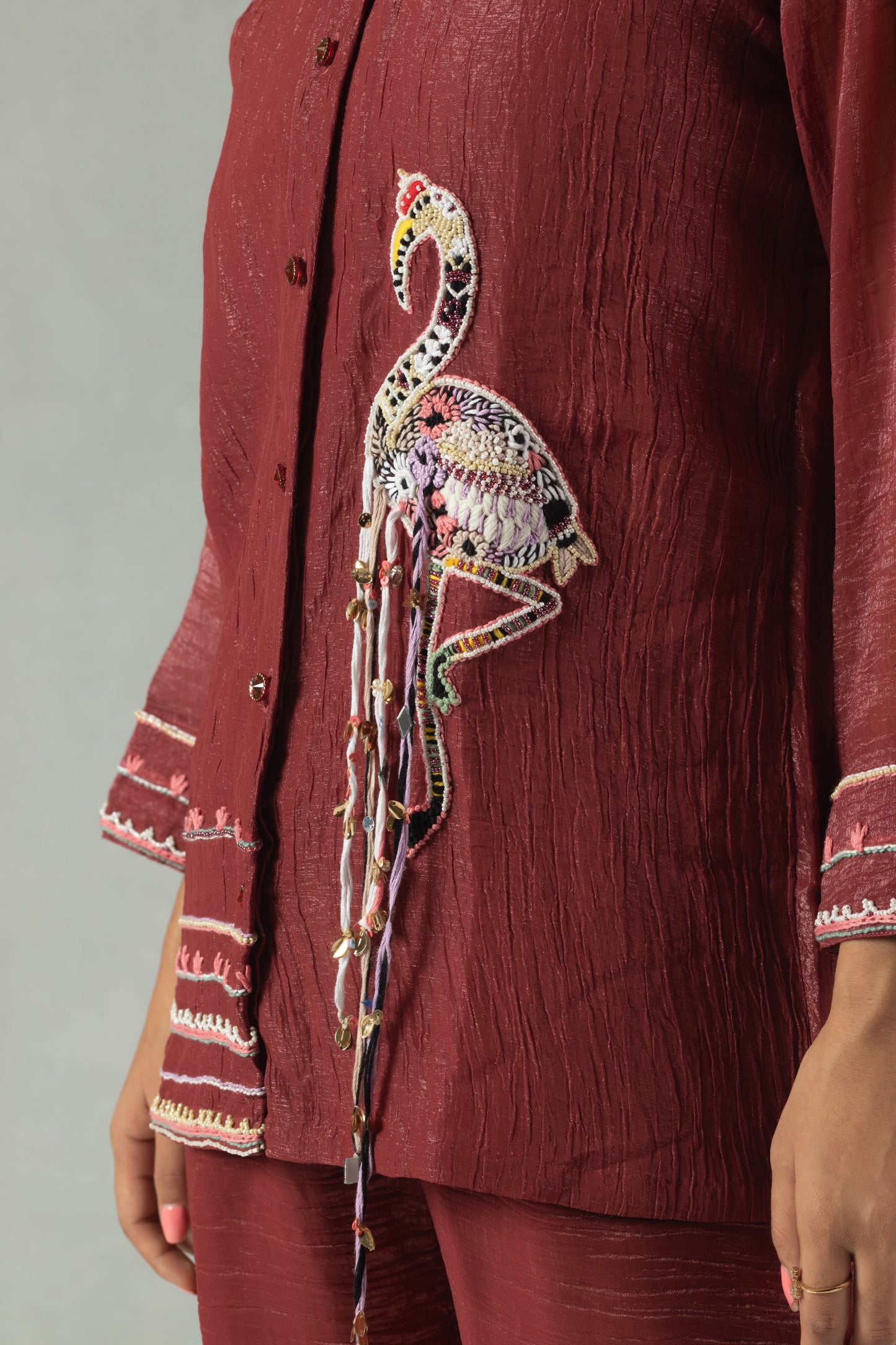 Maroon Flamingo Tissue Co-Ord Set