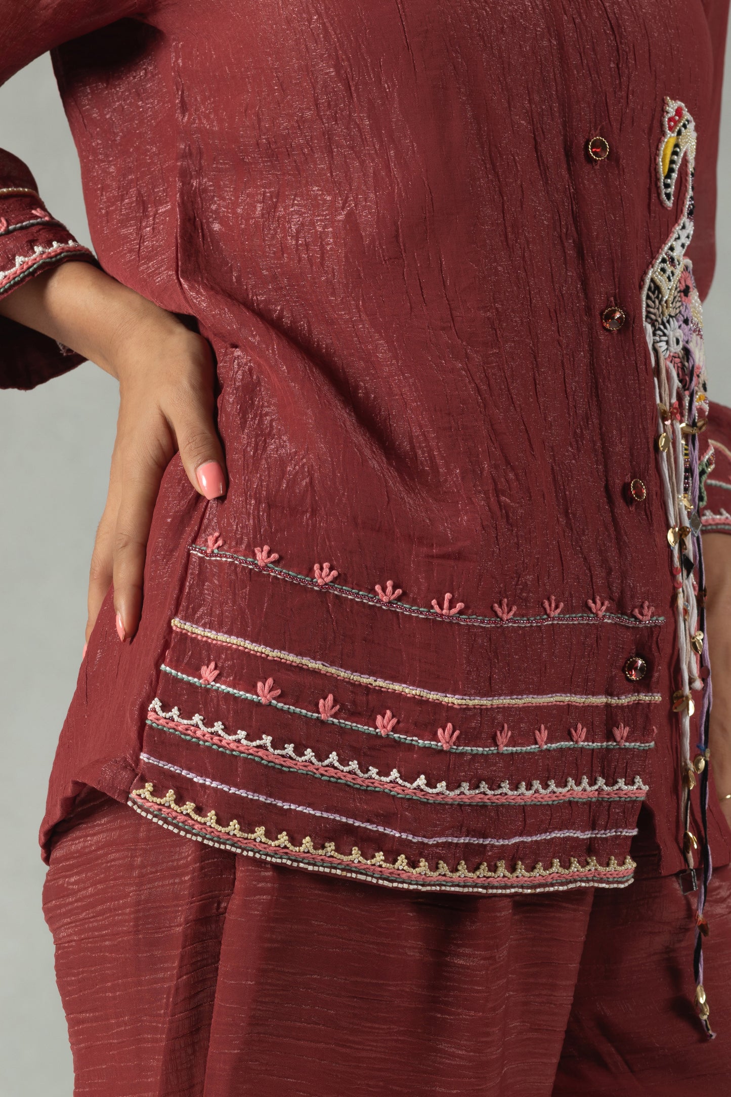 Maroon Flamingo Tissue Co-Ord Set