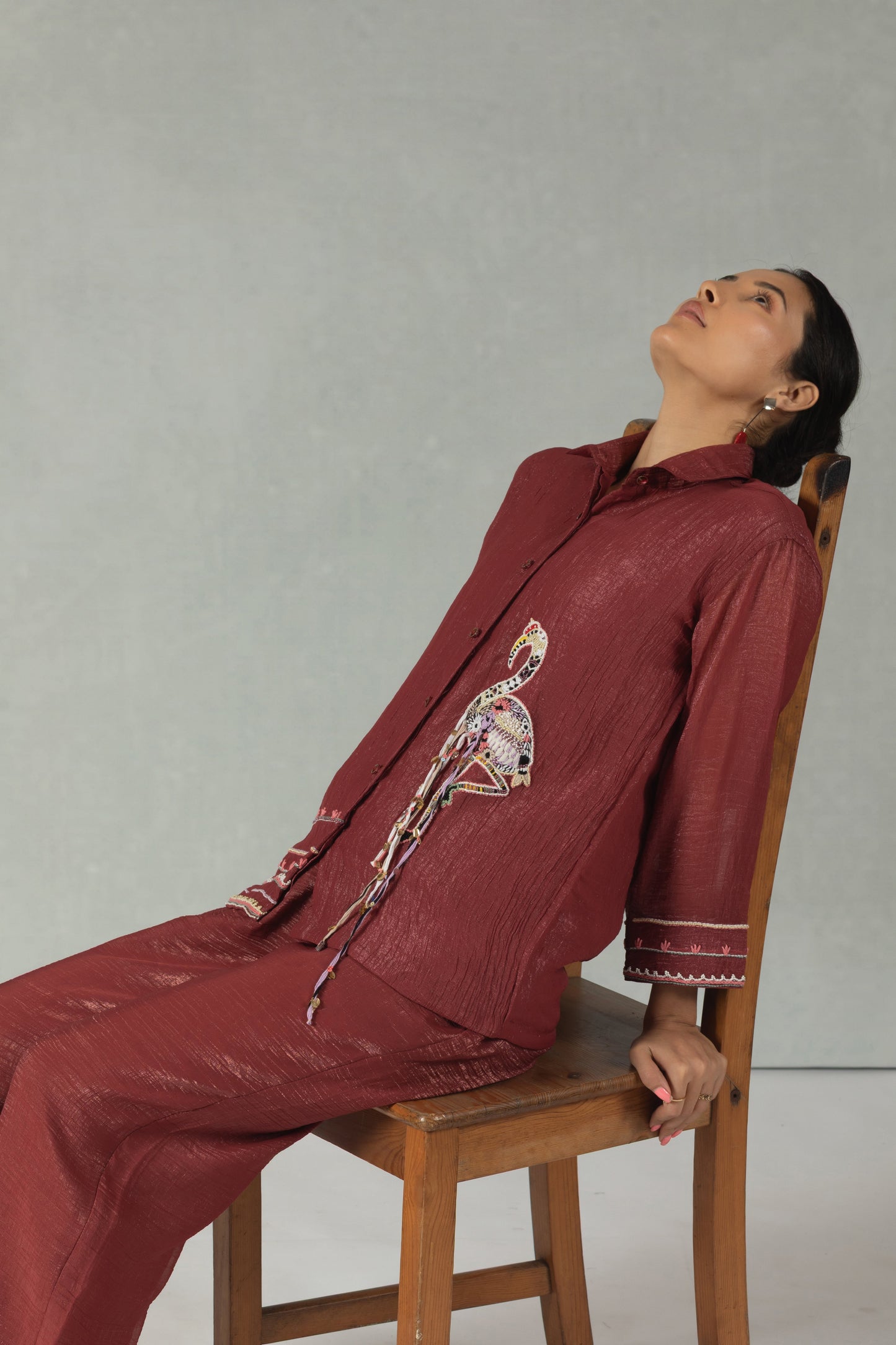 Maroon Flamingo Tissue Co-Ord Set