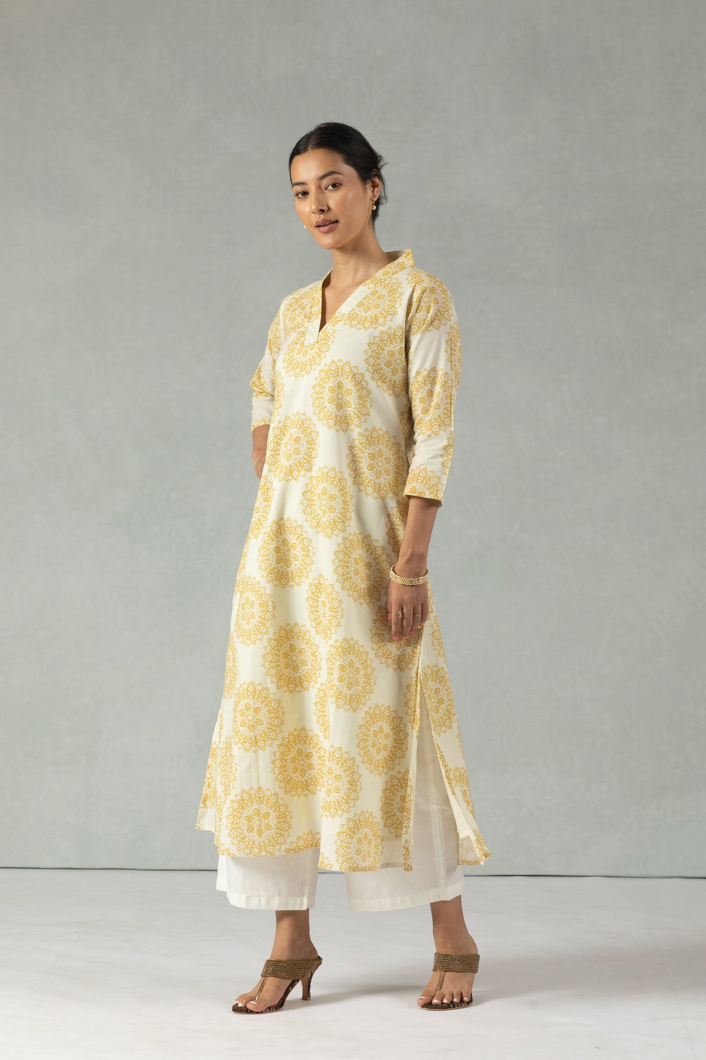 Yellow Block Bloom Kurti Set