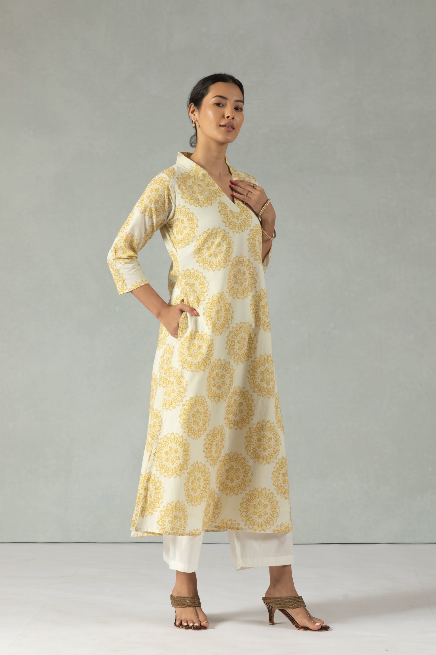 Yellow Block Bloom Kurti Set