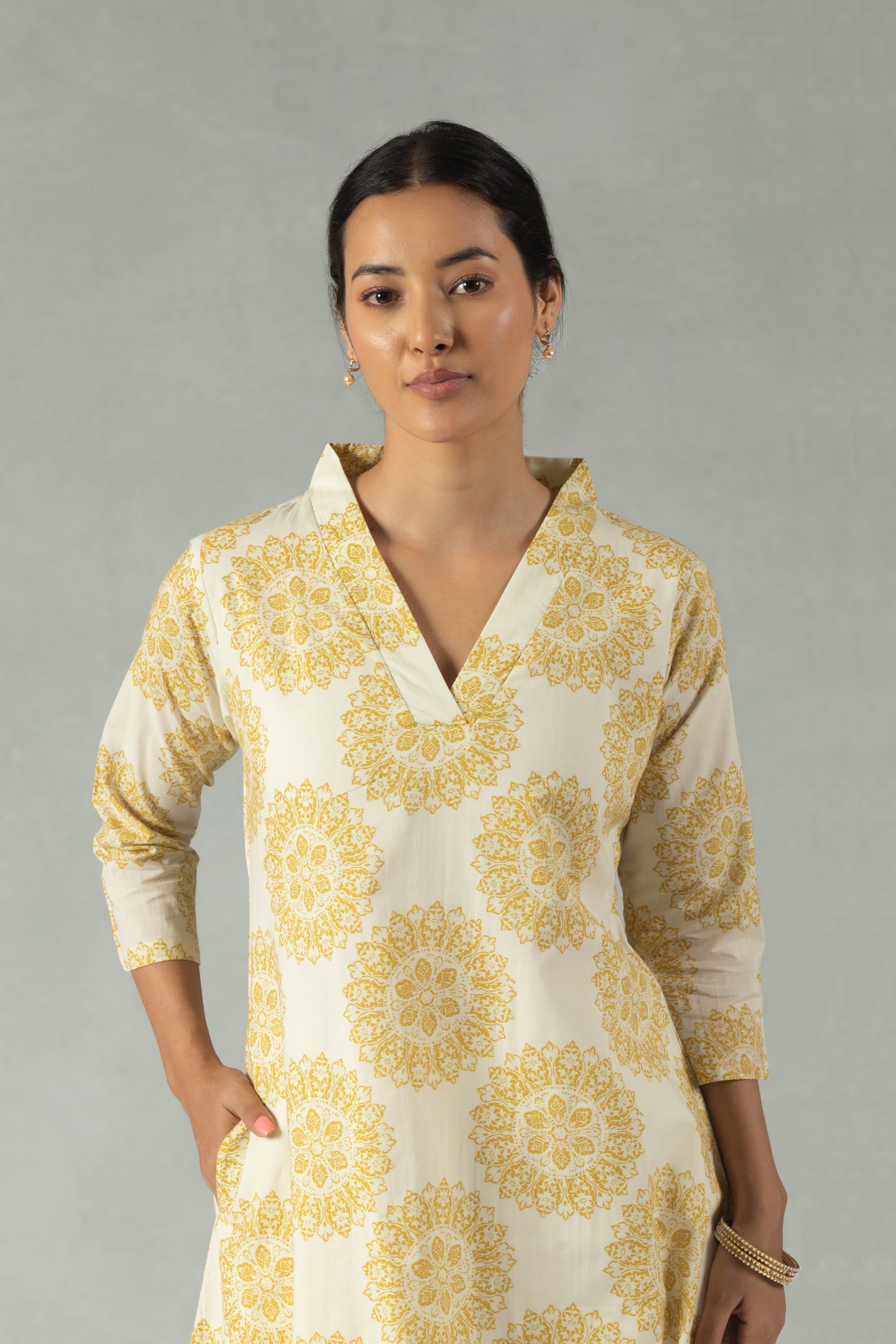 Yellow Block Bloom Kurti Set