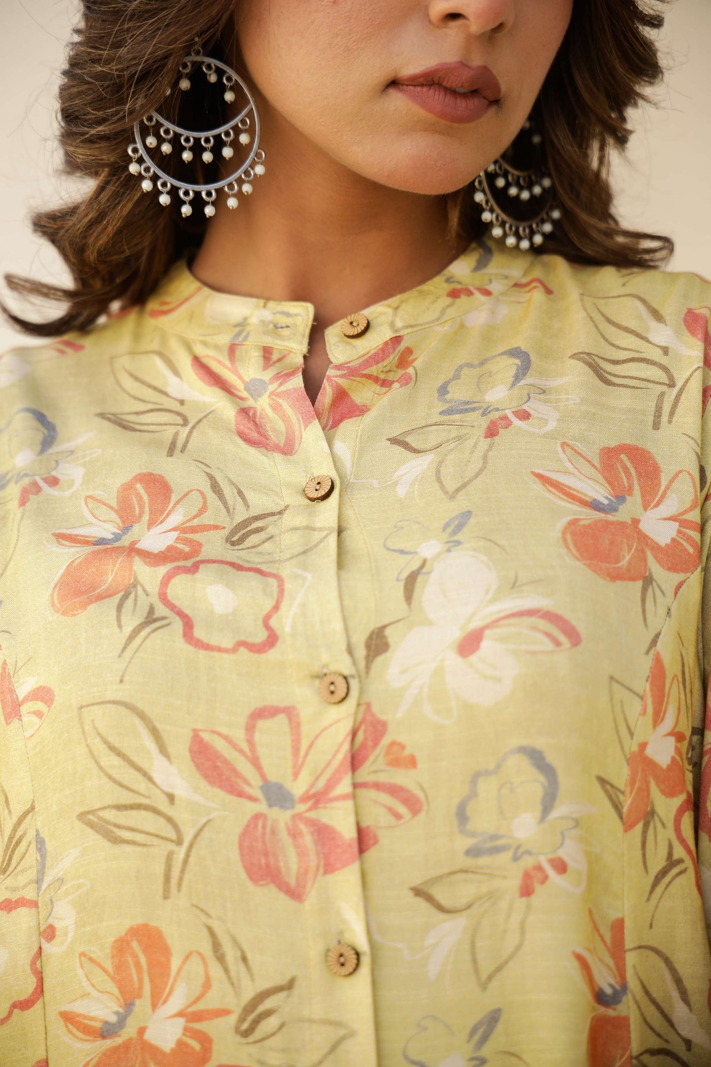 Yellow Floral Printed Cotton Kurta Set with Pants