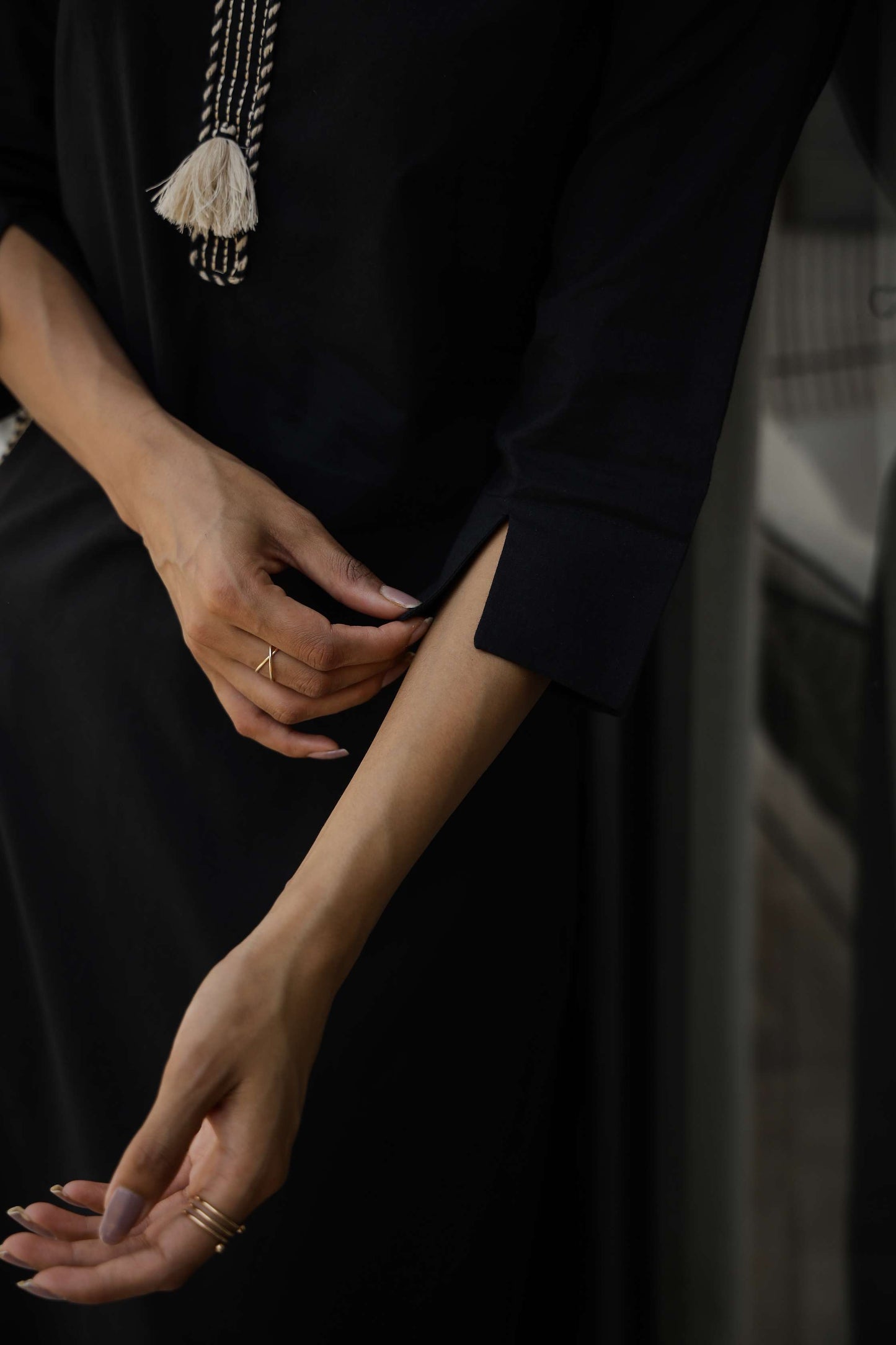 Black Solid Cotton Kurta Set with Embroidered Pocket