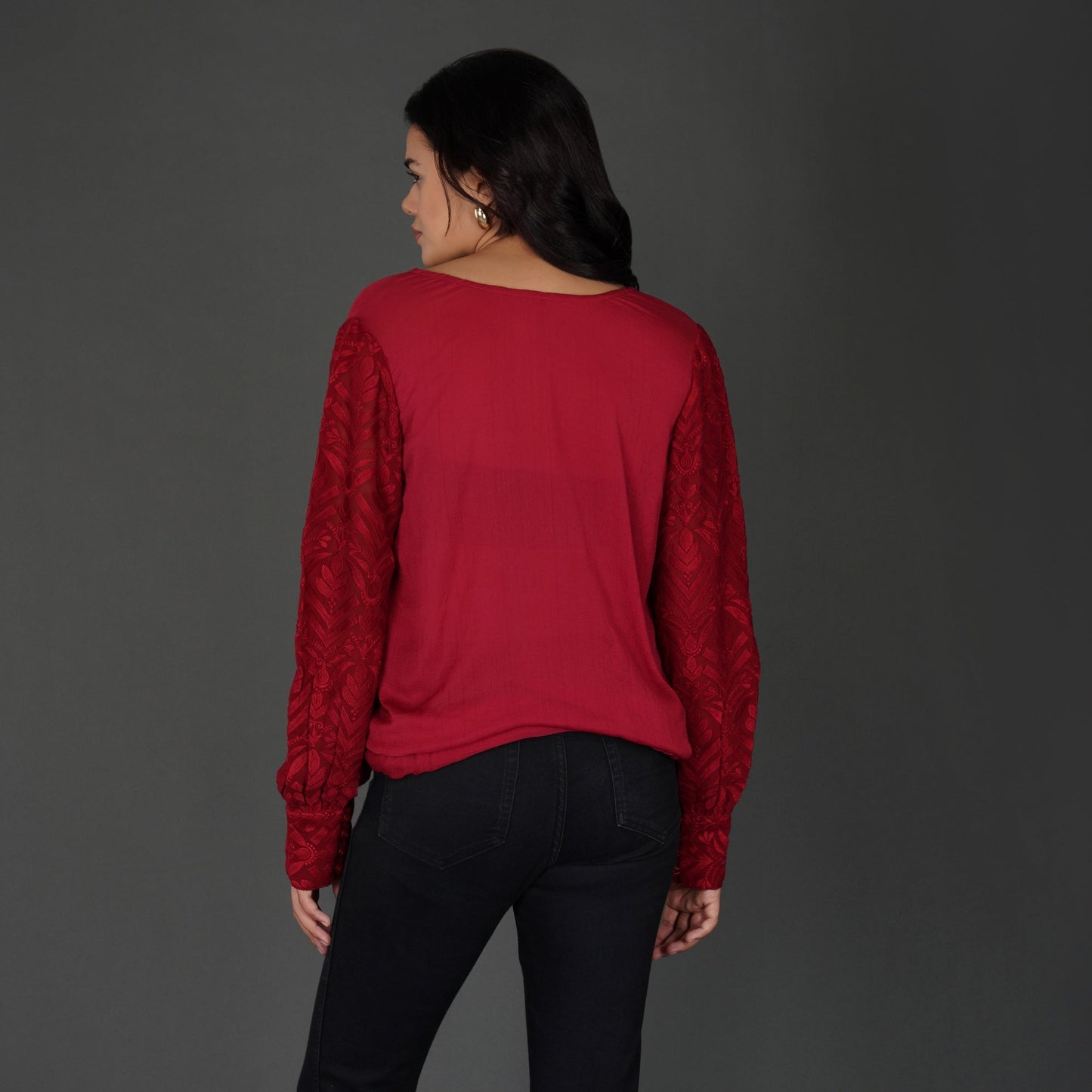 Embroidered Sleeves With Button-Down Viscose Georgette Top