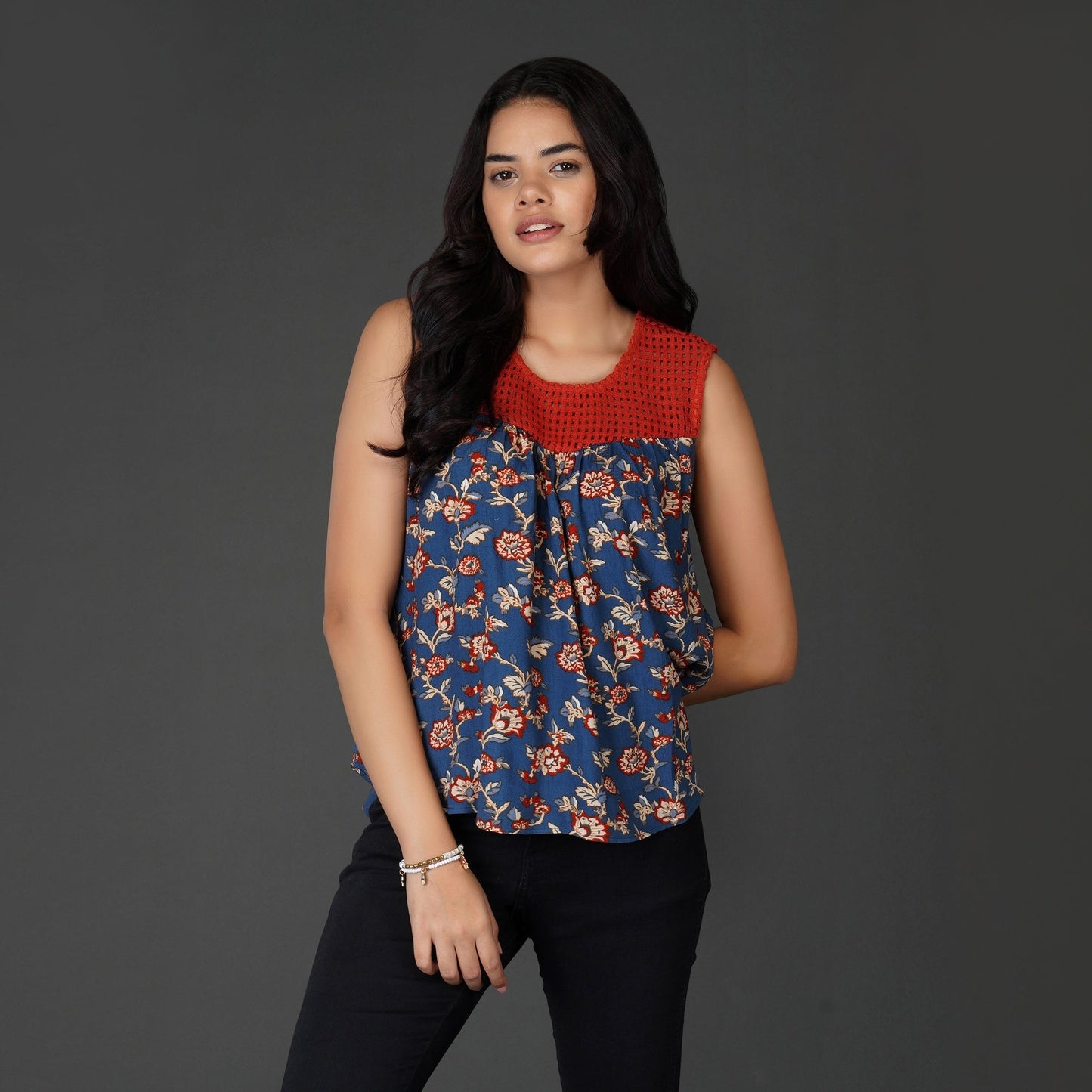 Floral Crochet Lace-Up Boho Top