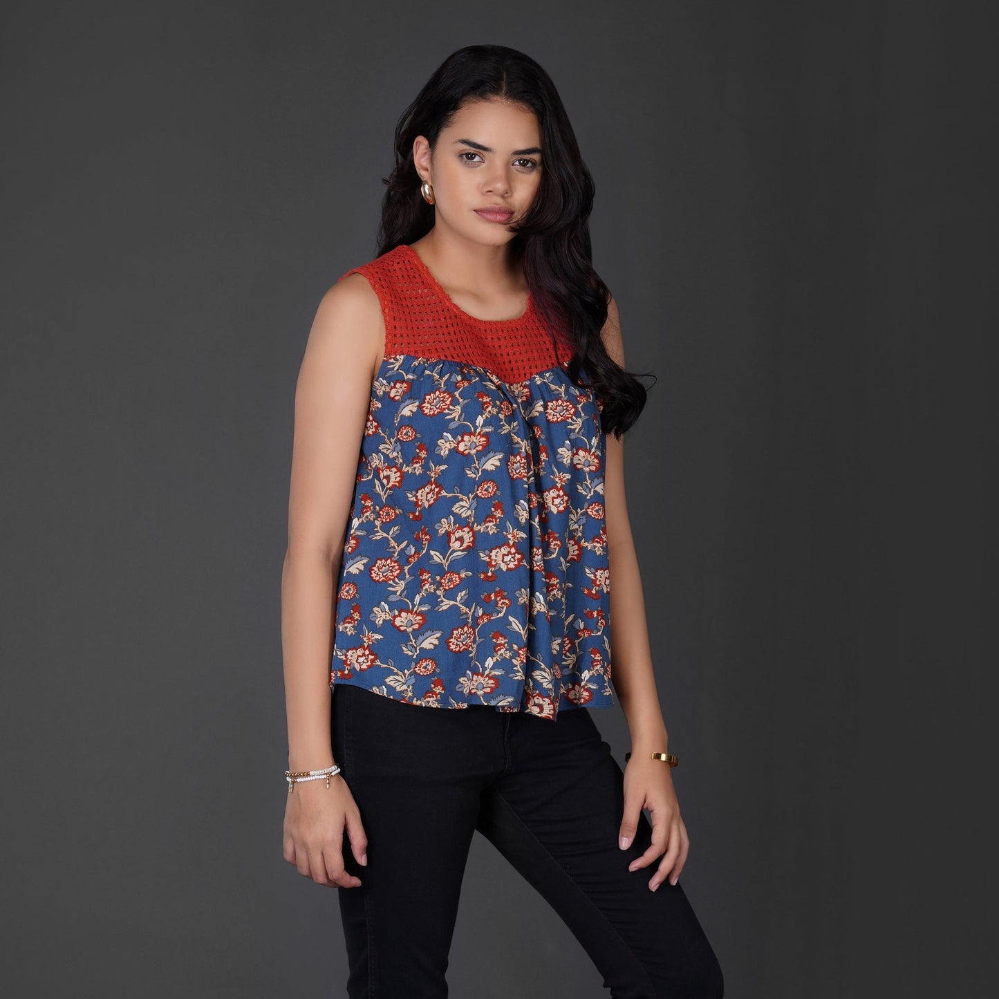 Floral Crochet Lace-Up Boho Top