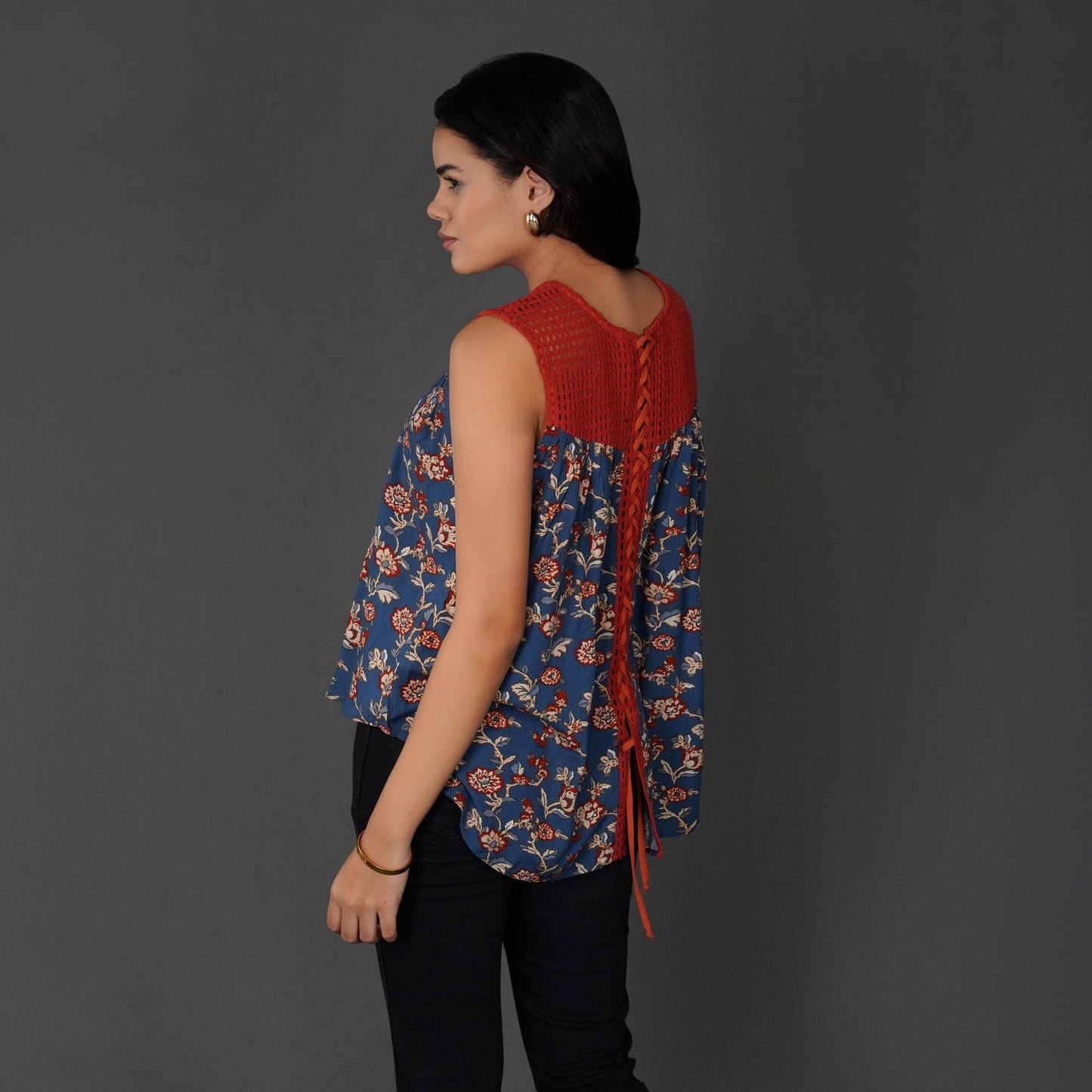 Floral Crochet Lace-Up Boho Top