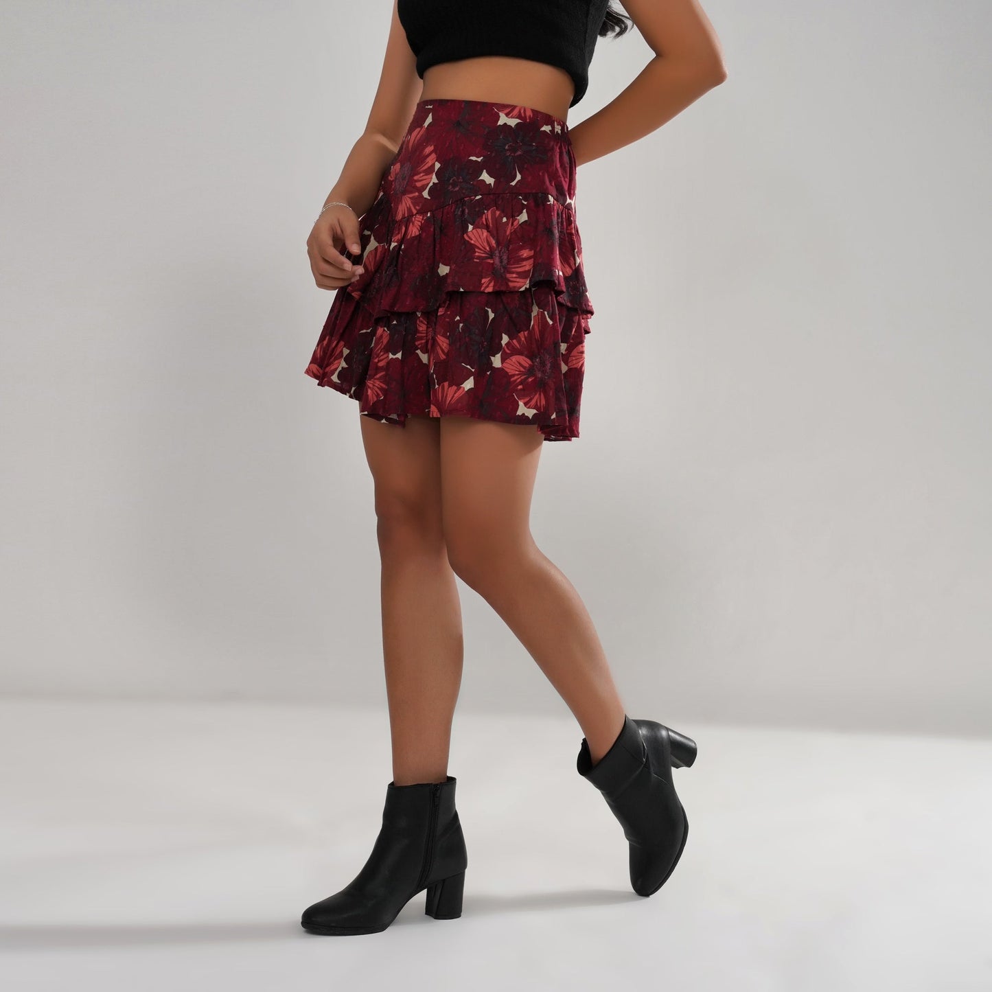 Floral Ruffle-Tiered Cotton Swiss Dot Skirt
