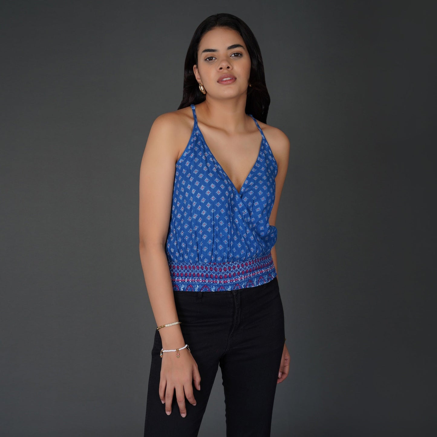 Geometric Wrap-Style Racerback Top