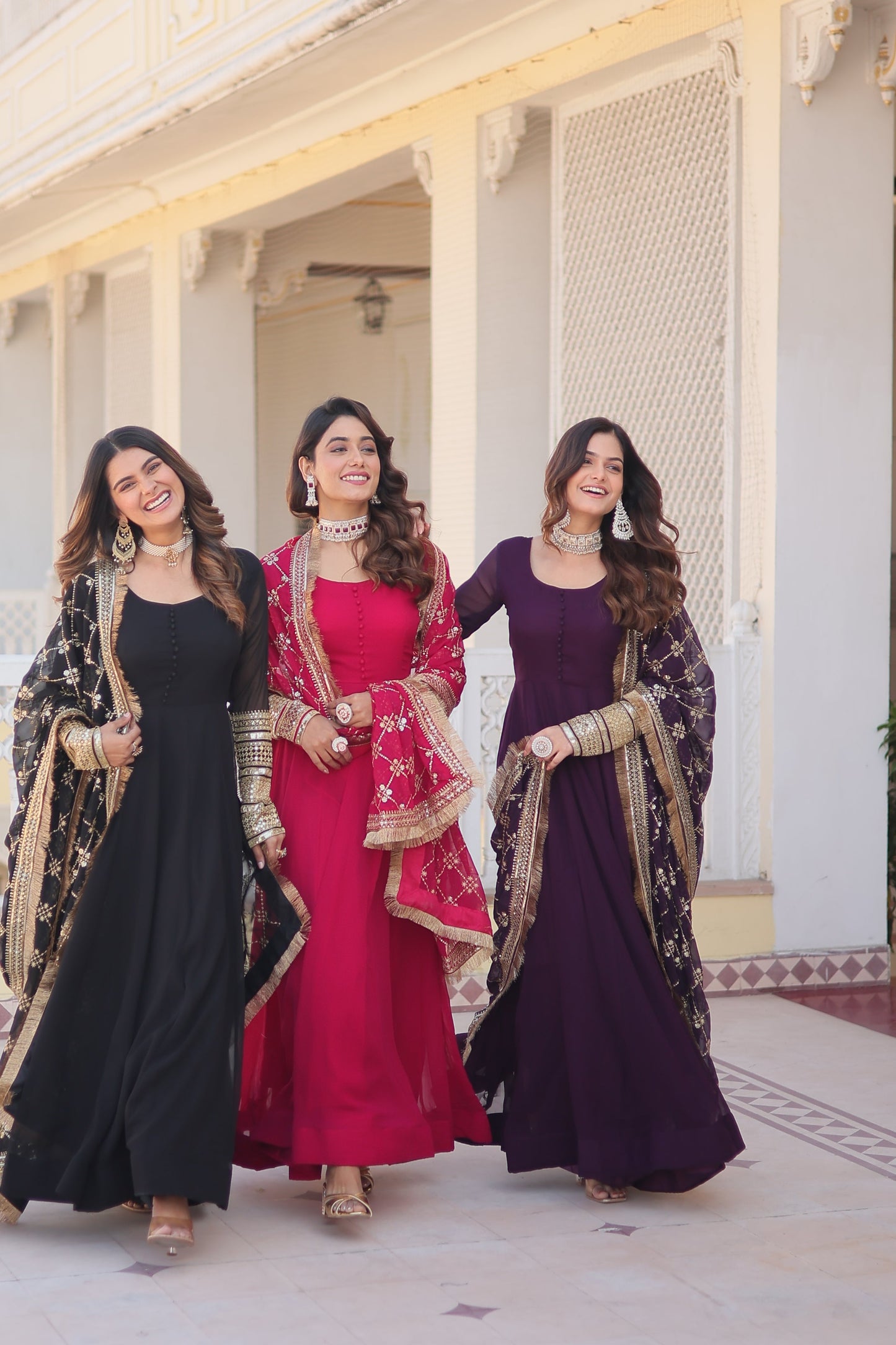 Faux Blooming Gown with Dupatta With Attractive Embroidered Sequins work with Lace Border.