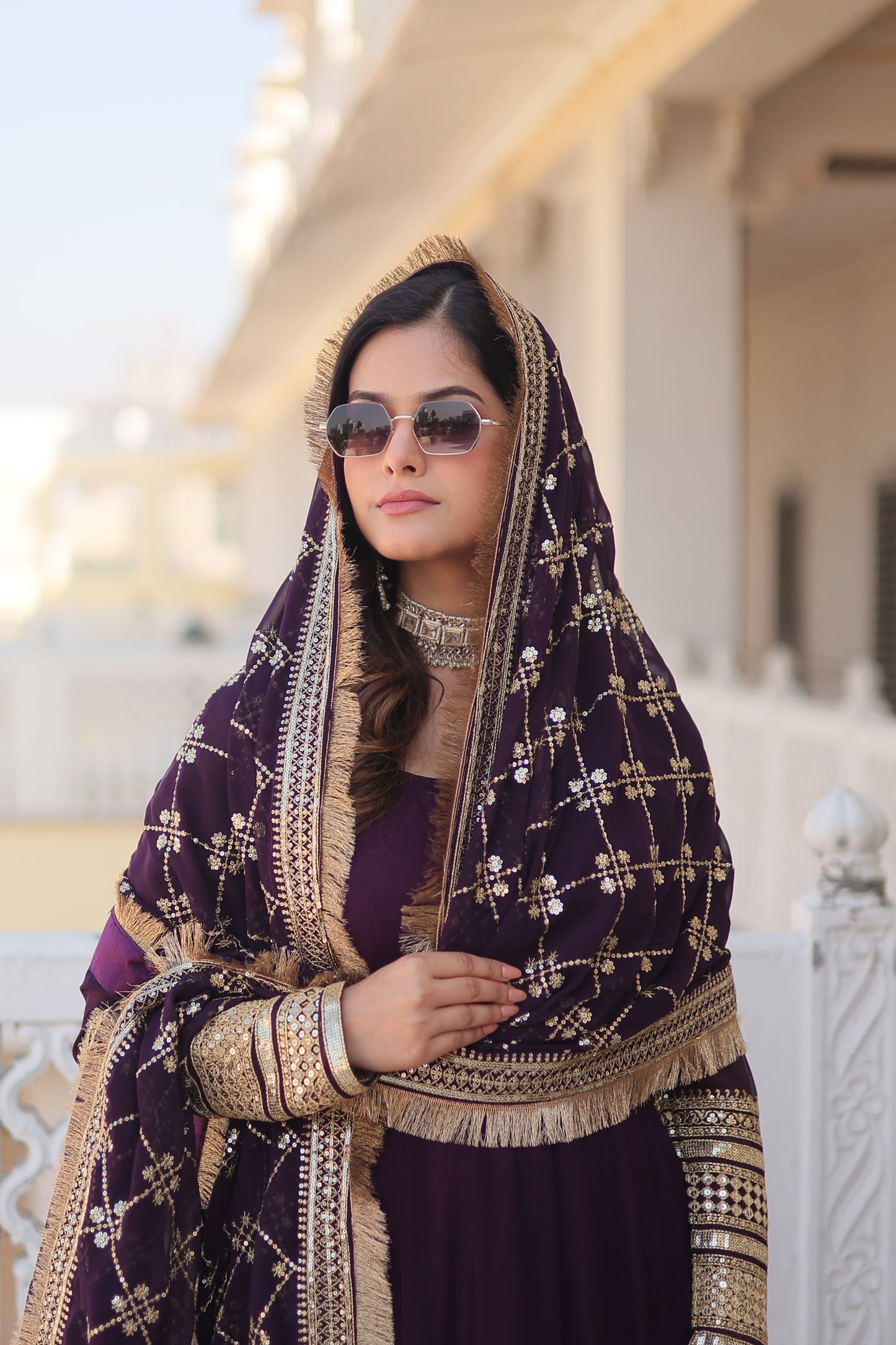 Faux Blooming Gown with Dupatta With Attractive Embroidered Sequins work with Lace Border.