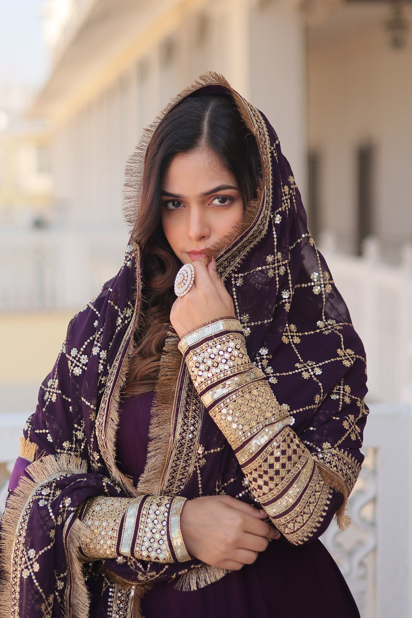 Faux Blooming Gown with Dupatta With Attractive Embroidered Sequins work with Lace Border.