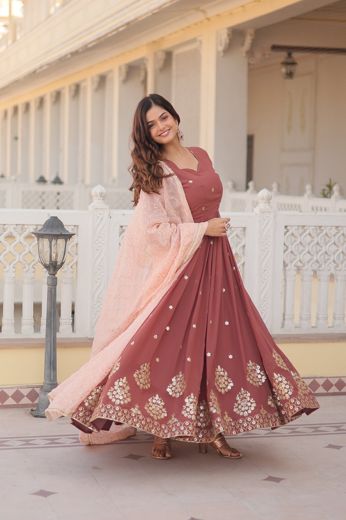 Designer Gown is luxury clothing Considered to be high quality Made by Zari Thread & Sequins Embroidery. This is Made for Desirable Women's who deserve it