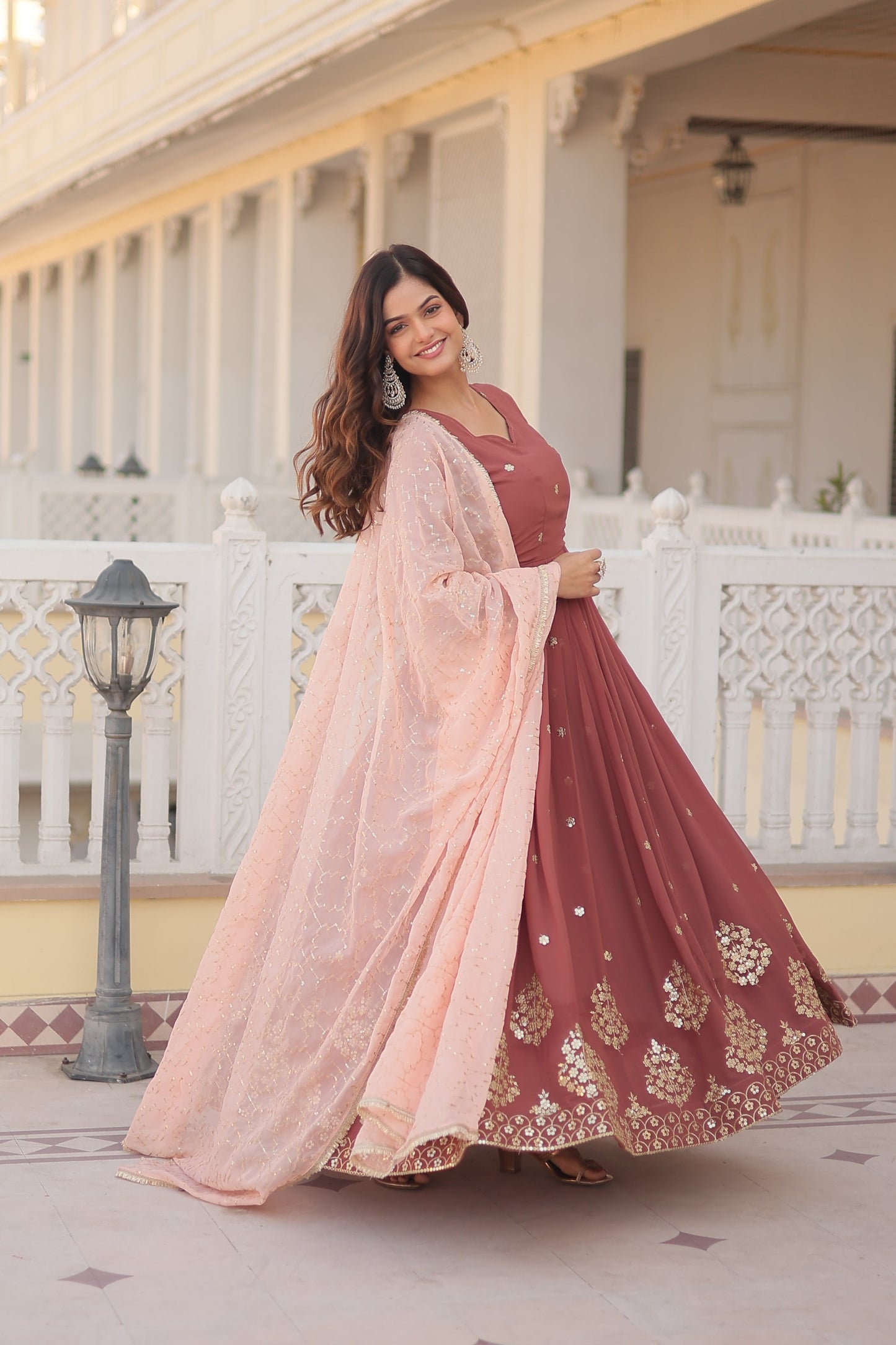 Designer Gown is luxury clothing Considered to be high quality Made by Zari Thread & Sequins Embroidery. This is Made for Desirable Women's who deserve it