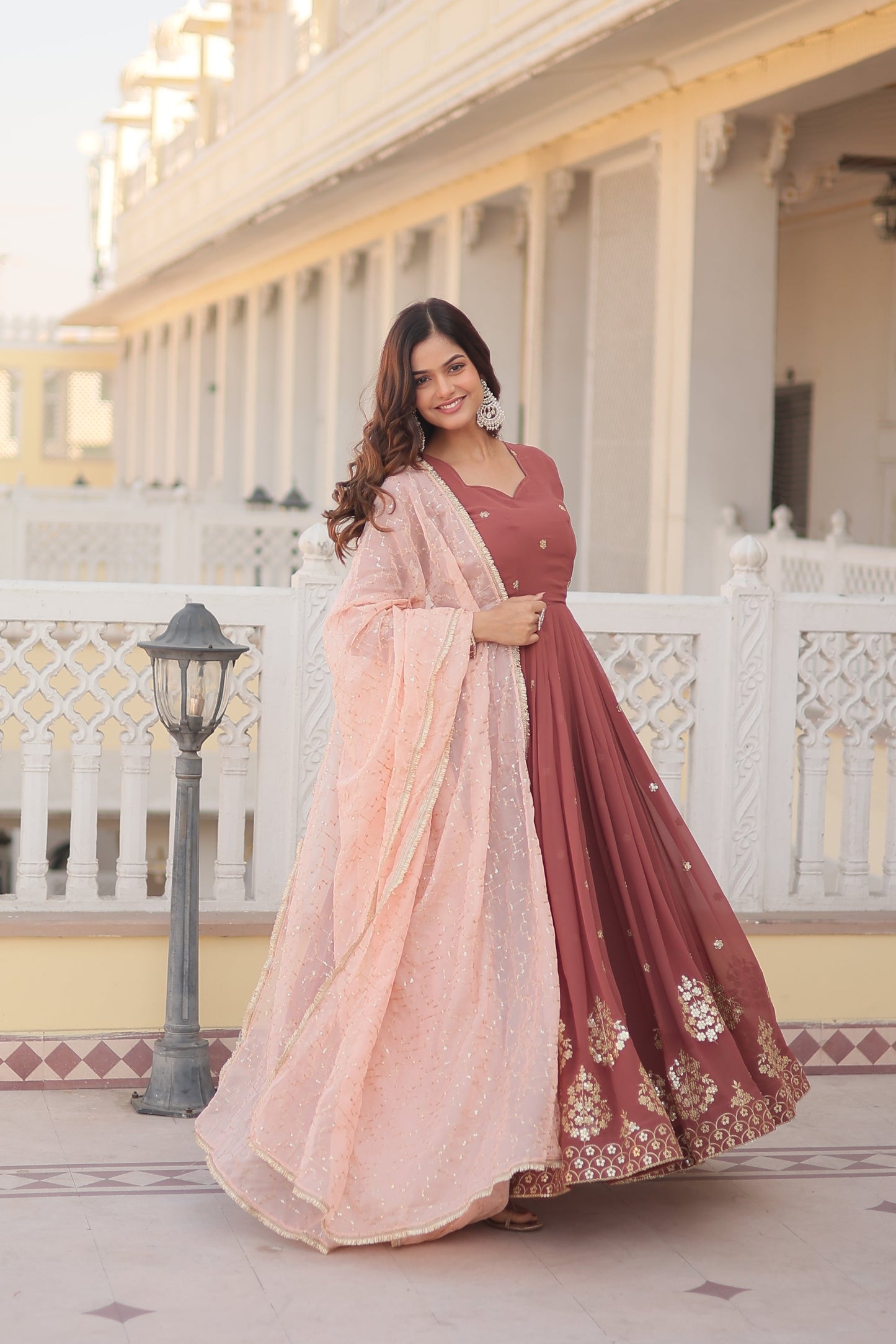 Designer Gown is luxury clothing Considered to be high quality Made by Zari Thread & Sequins Embroidery. This is Made for Desirable Women's who deserve it