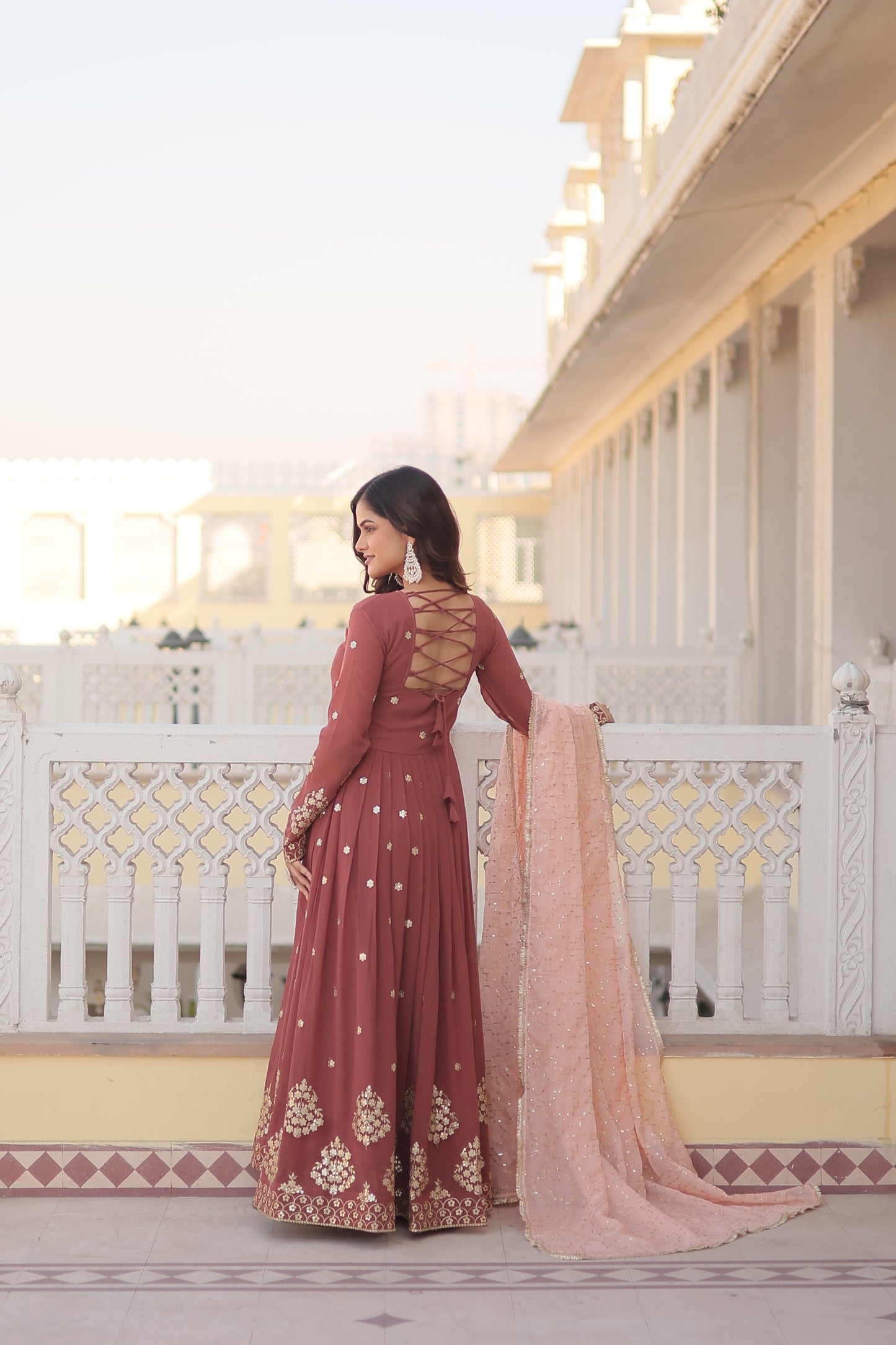 Designer Gown is luxury clothing Considered to be high quality Made by Zari Thread & Sequins Embroidery. This is Made for Desirable Women's who deserve it