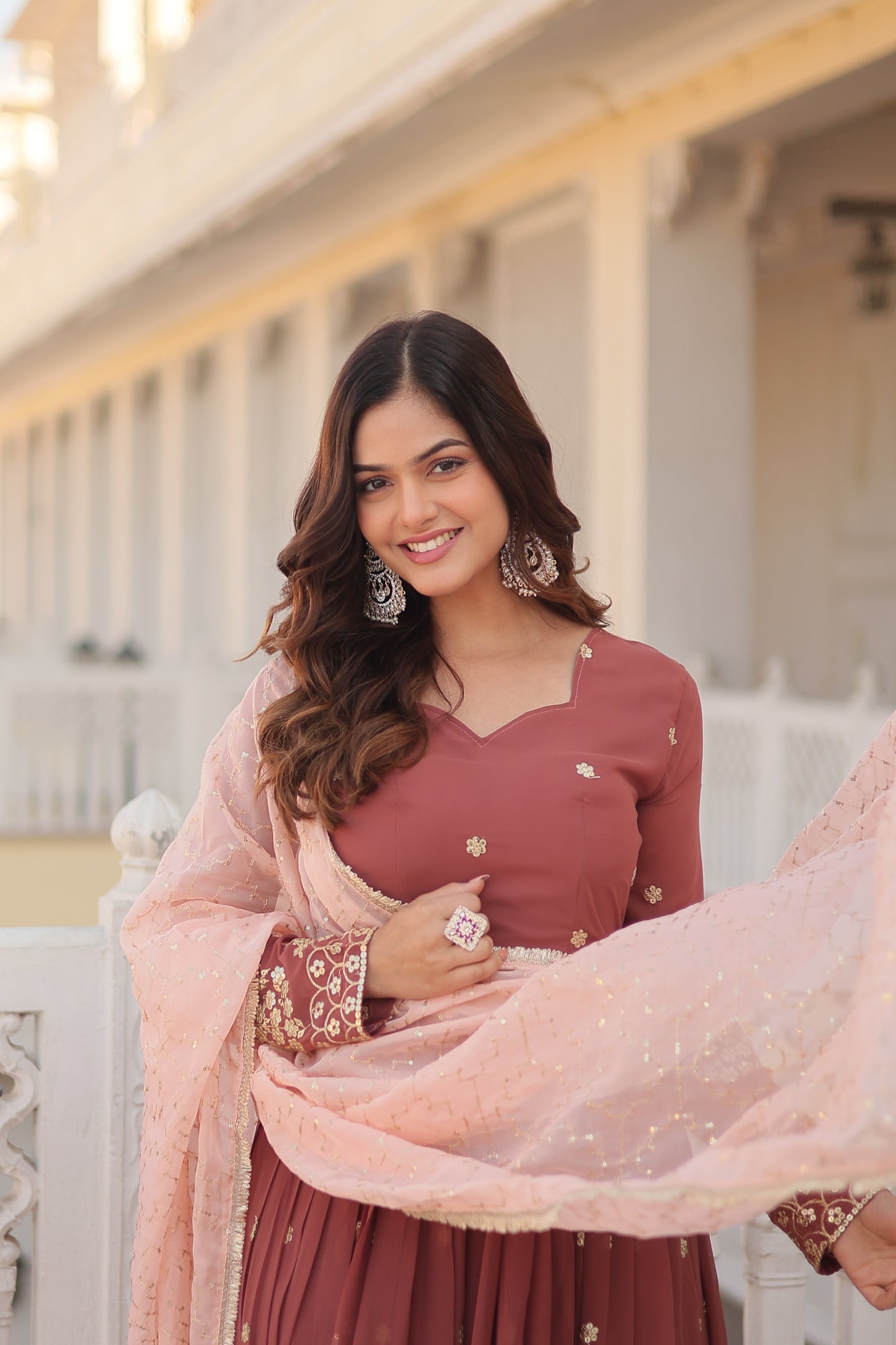 Designer Gown is luxury clothing Considered to be high quality Made by Zari Thread & Sequins Embroidery. This is Made for Desirable Women's who deserve it